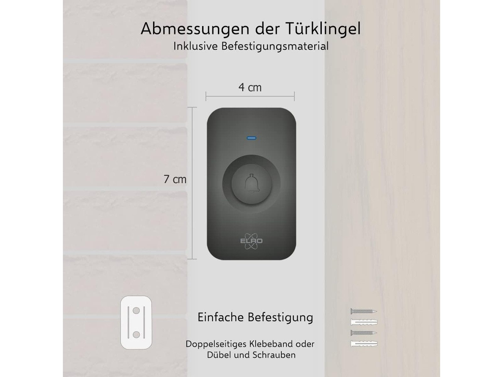 Elro Türklingel-Set, 2 Empfänger, 52 Klingeltöne, (3-tlg), Funkklingel mit Batterie Klingelanlage mit 2 Türgongs für Schwerhörige