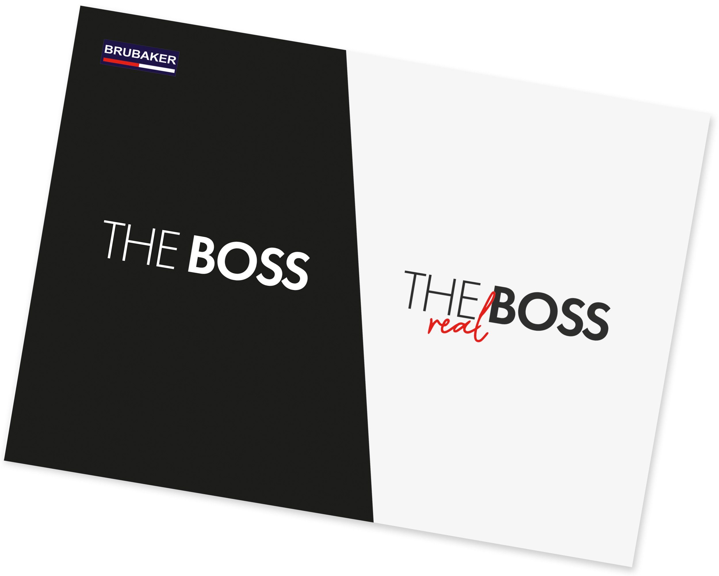 BRUBAKER Tasse Kaffeetassen The Boss The Real Boss mit Grußkarte, 2-tlg., Keramik, Kaffeebecher - 300 ml Tassen Geschenkset - in Geschenkbox