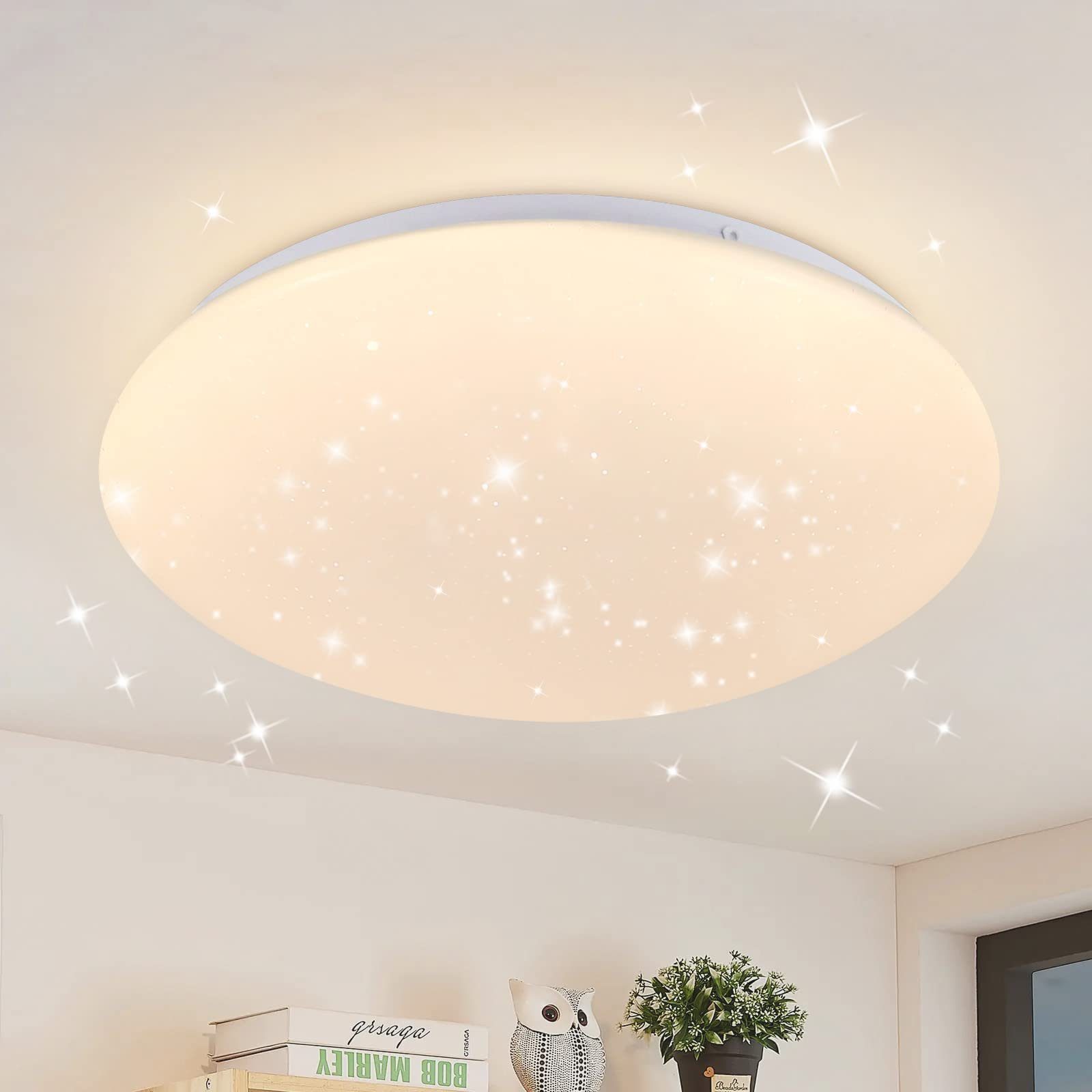 ZMH IP44 Rund/Quadratisch Sternenhimmel dimmbar, 3000K fest Sternendekor, Deckenleuchte LED nicht LED Warmweiß, integriert,