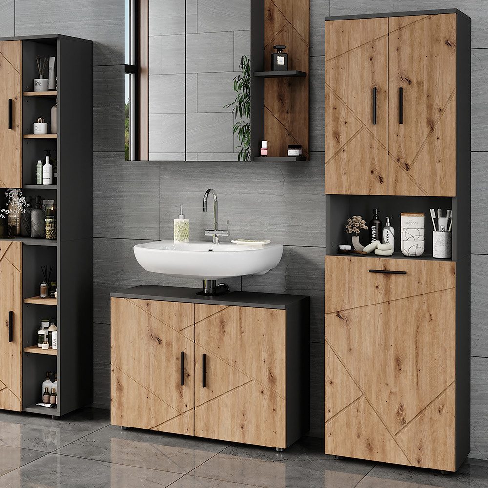 Vicco Hochschrank Irma, Anthrazit/Goldkraft Eiche, 50 x 172 cm mit Wäschkorb (1-St)