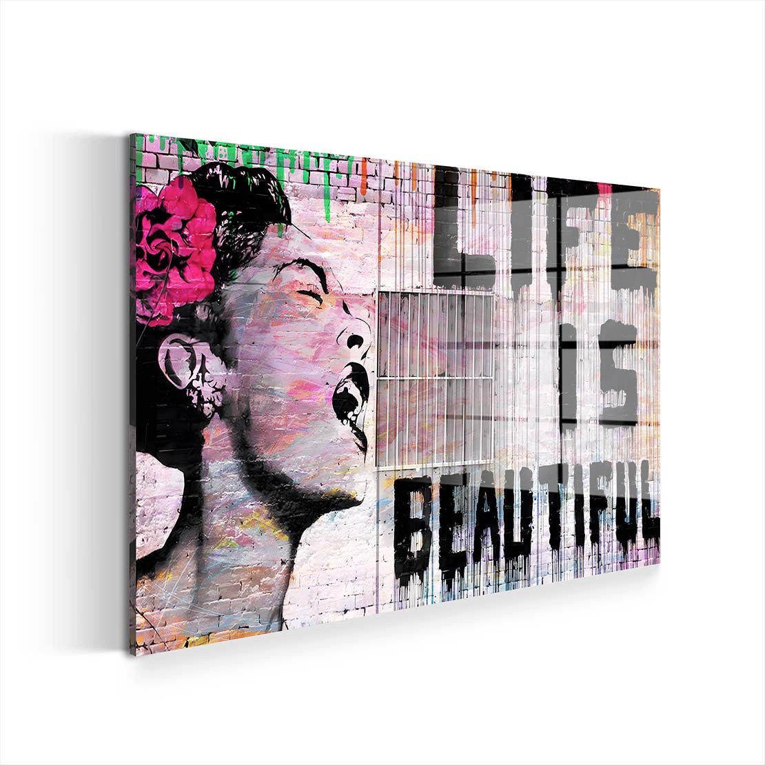 Artedinoi Acrylglasbild Street Art Life Is Beautiful Acrylglas Wandbild Bild Wanddeko Wohnzimm