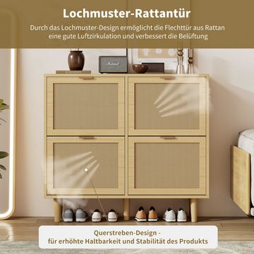 BlingBin Schuhschrank Rattan (1-St., Klappfächern, Lochmuster-Rattantür) 100 x 25 x 90 cm
