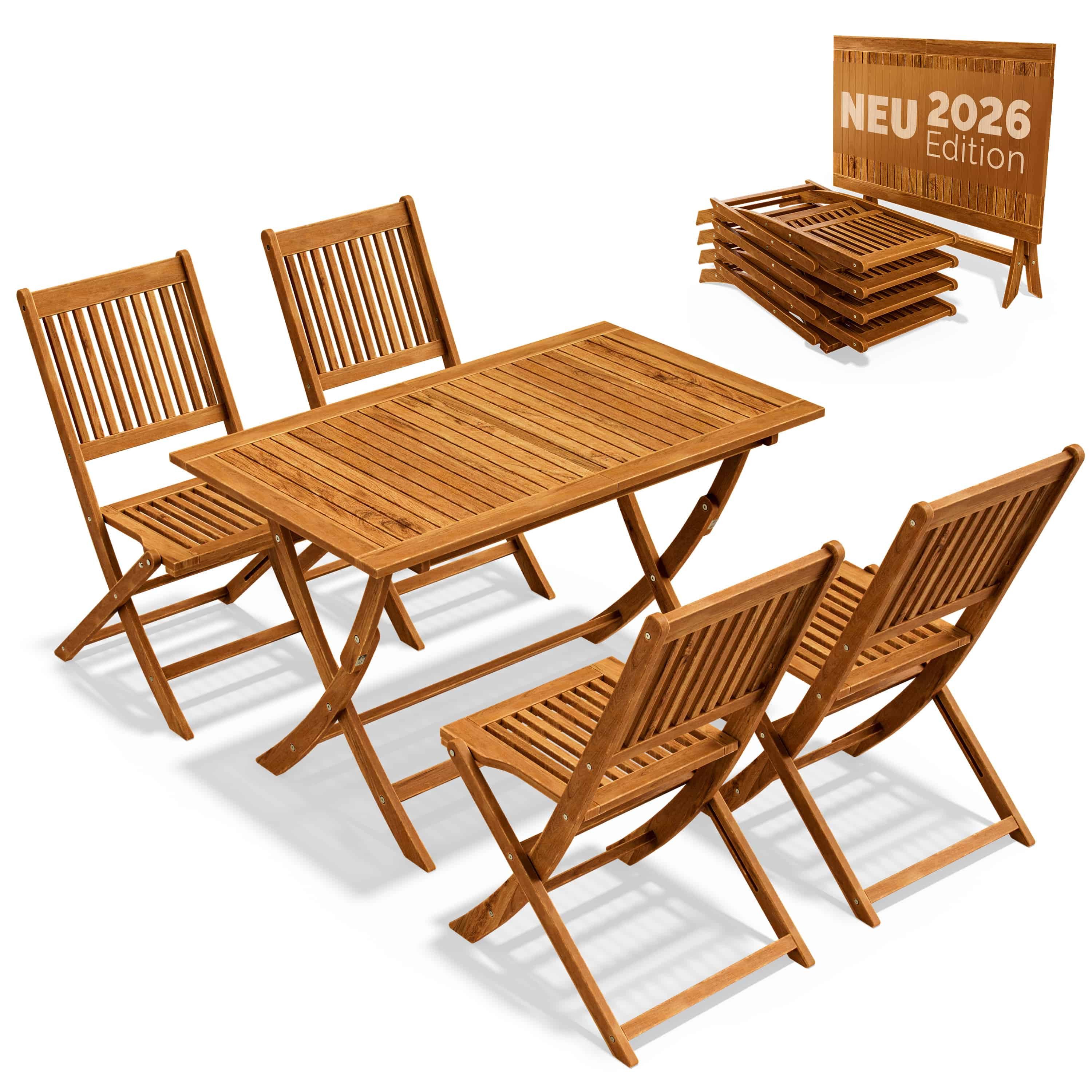 Casaria Gartenlounge-Set, (5-tlg), Gartenmöbel Set FSC®-zertifiziert Neues Modell 2026 1Tisch & 4 Stühle