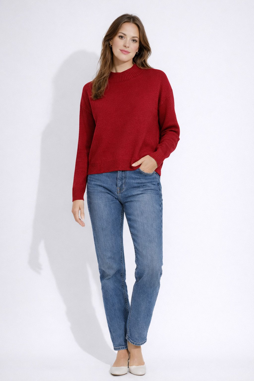 ITALY VIBES Strickpullover - Stehkragenpullover - Feinstrick - gemütlicher Pullover Damen ONE SIZE / passend für Größe XS - M