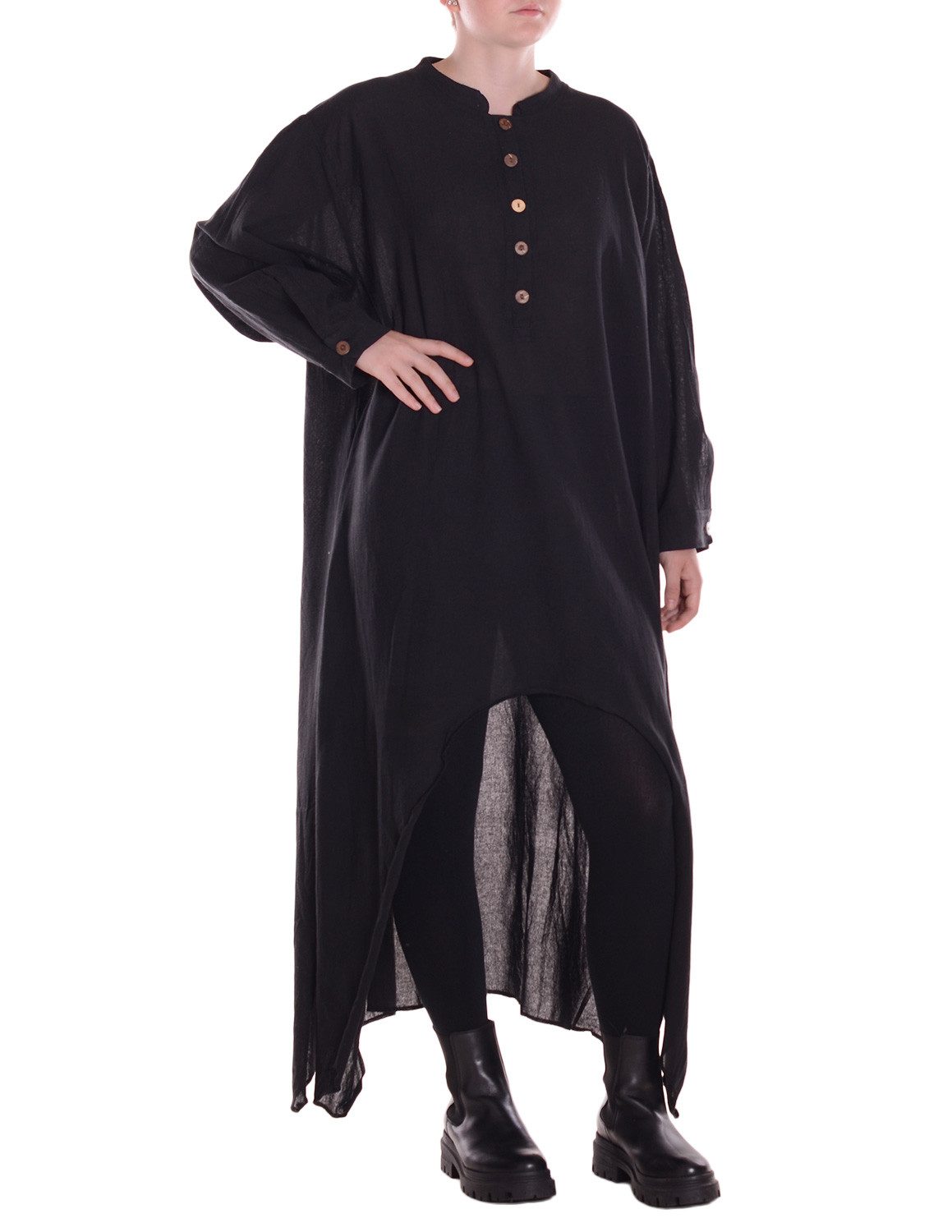 Vishes Maxikleid Oversize Shirtkleid Einheitsgröße XXXL mit Holzknopfleiste Alternative Bekleidung, Ethno, Hippie, Retro Style
