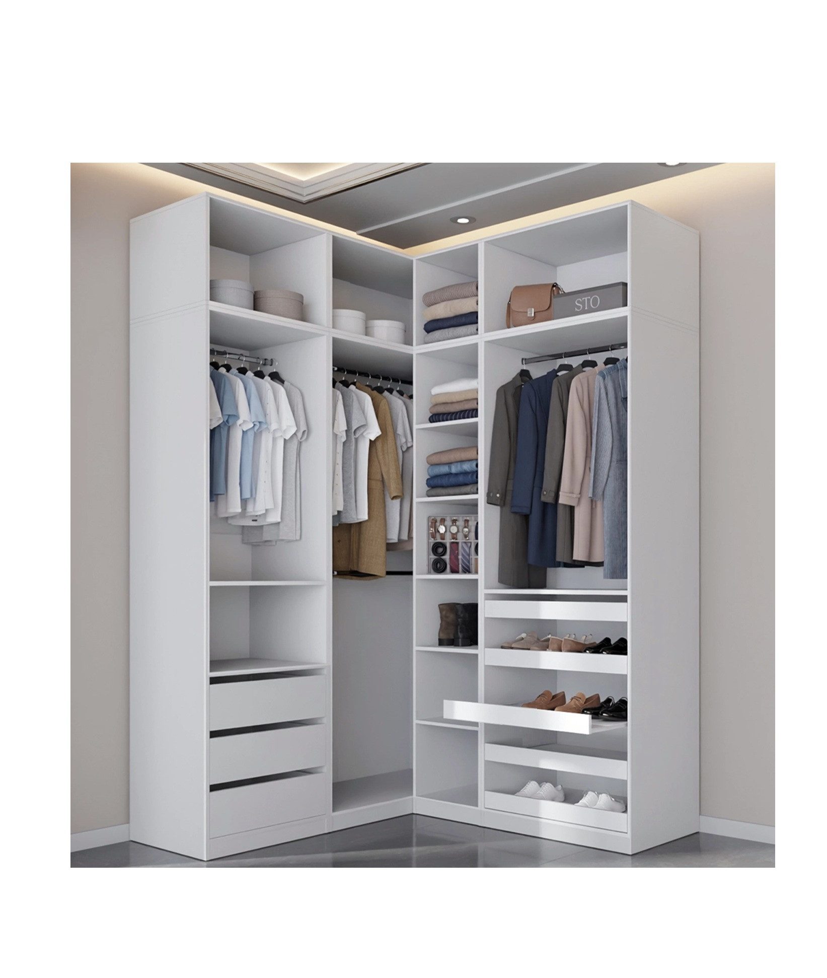 Marmex Möbel Schrank-Set TRES SET 30/NB Garderobenschrank, Einbauschrank, Ankleidezimmer-Möbel, (8-St), offen, ohne Türen, 3 Schubladen, 5 ausziehbare Ablagen