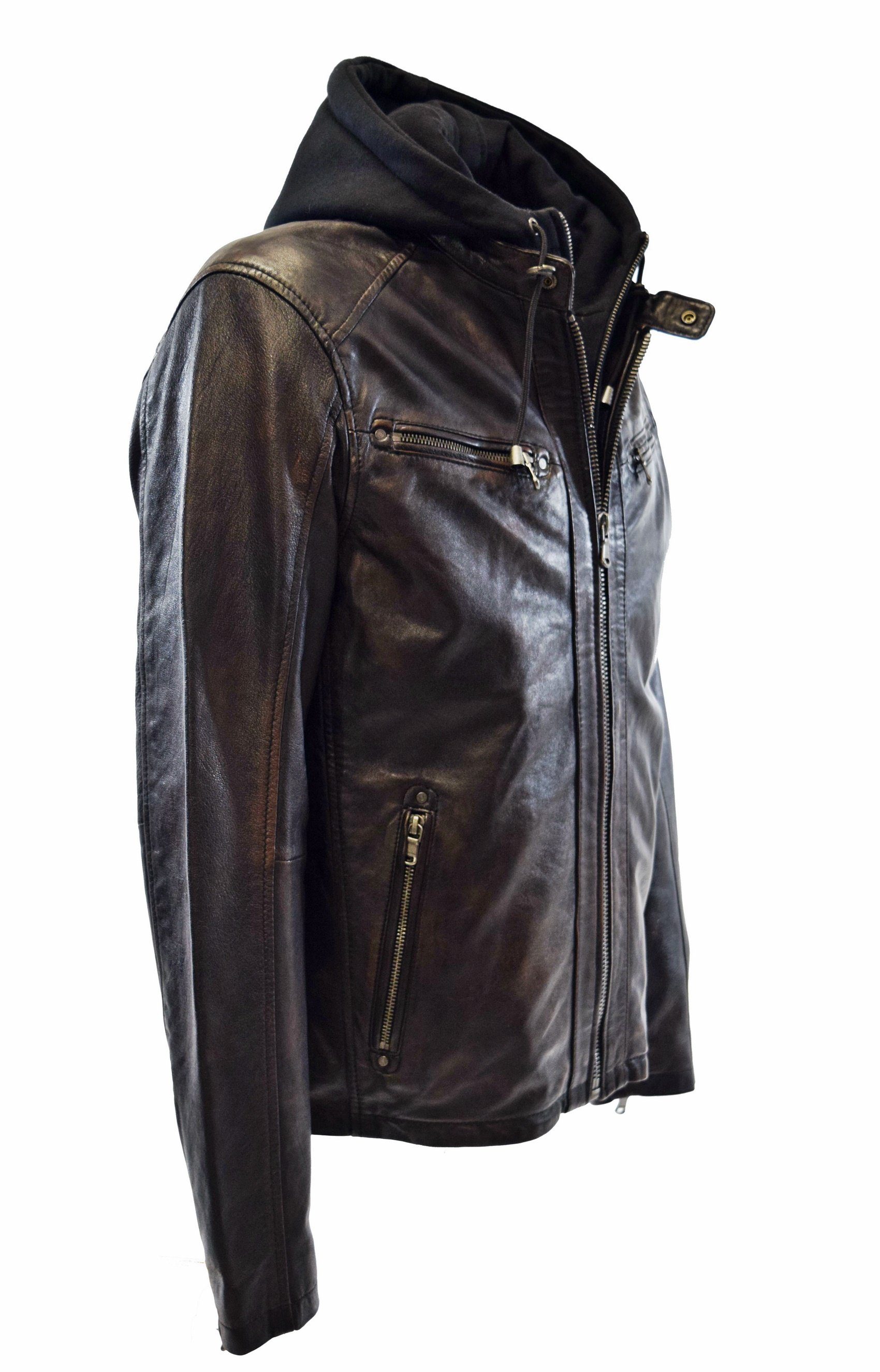 Daytona Winston Lederjacke Kapuze Leder, 73 robustes mit Schwarz Braun,