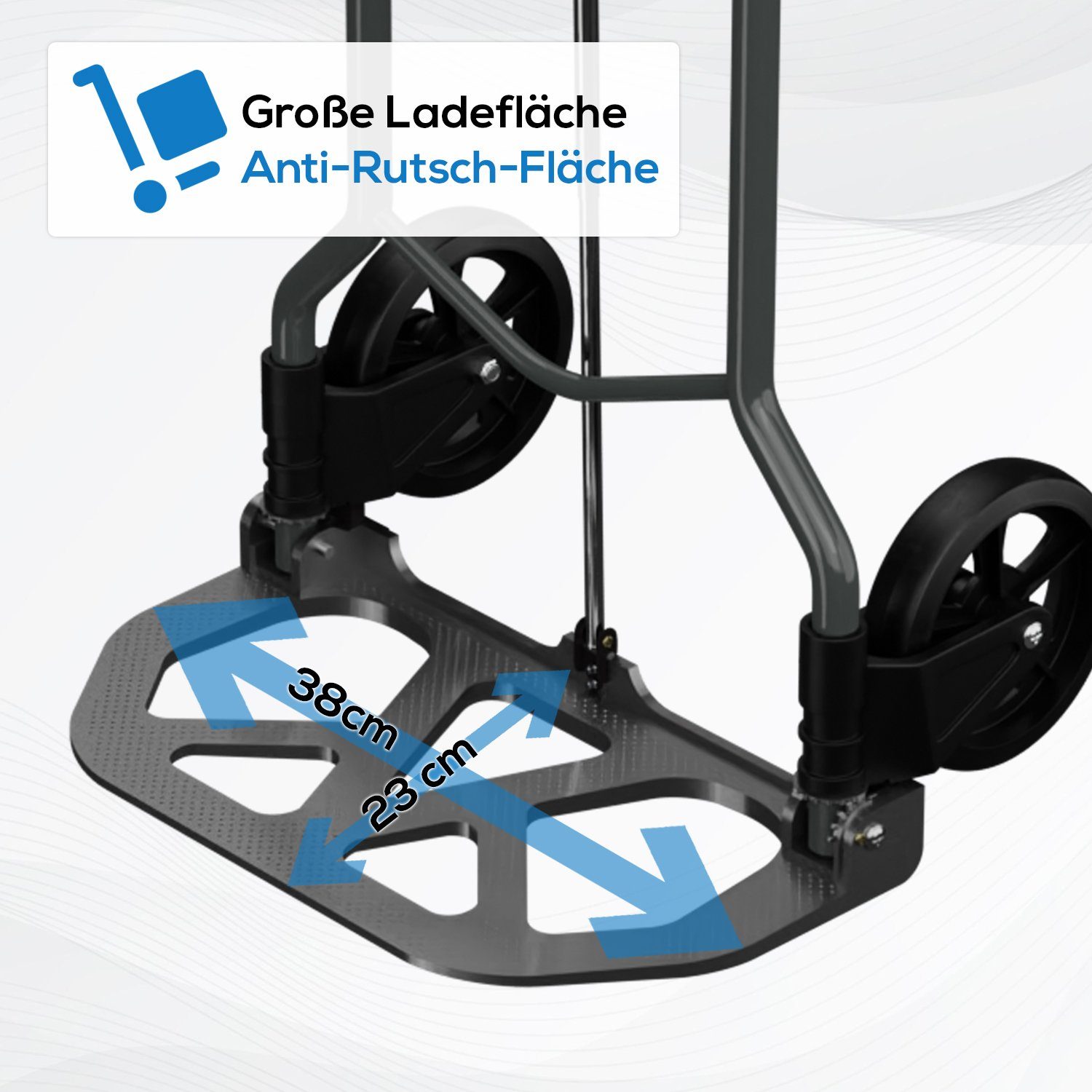 TroniTechnik Folding Hand Truck, up to 60kg load capacity (carrying trolley with carrying handle, non-slip transport surface, WxDxH 38x37x96cm, with bungee cord for secure transport), foldable, transport trolley, with foam grip