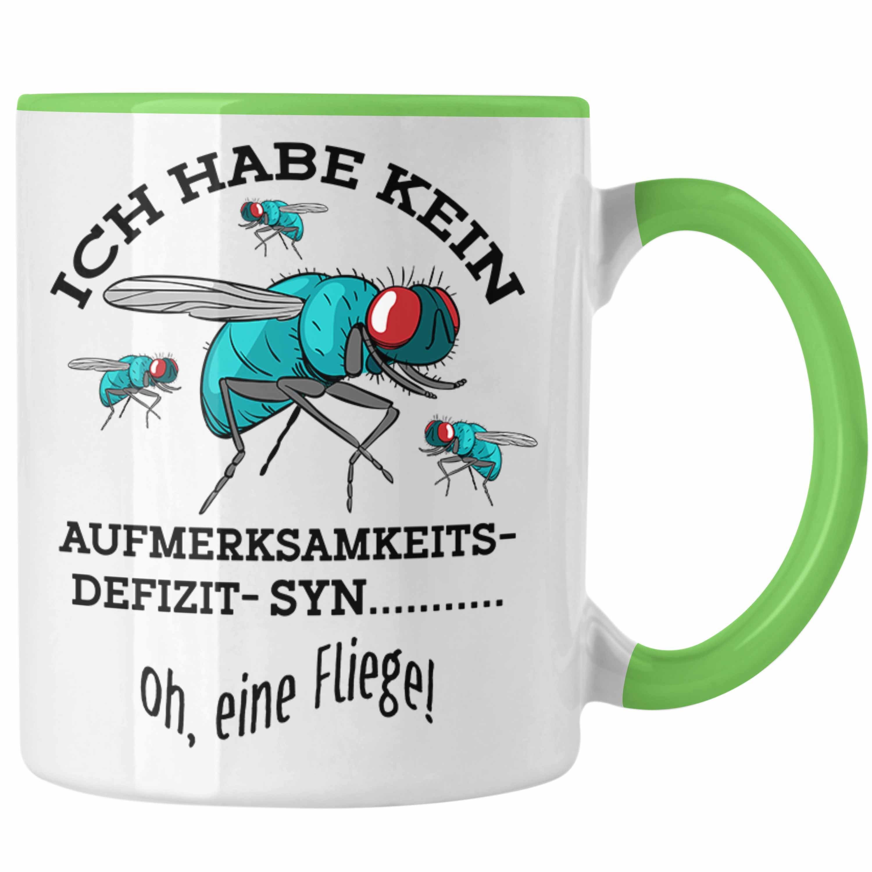 Trendation Tasse Lustige Tasse "Ich Habe Oh Eine Aufmerksamkeitsdefizit... Grün Kein Fliege"