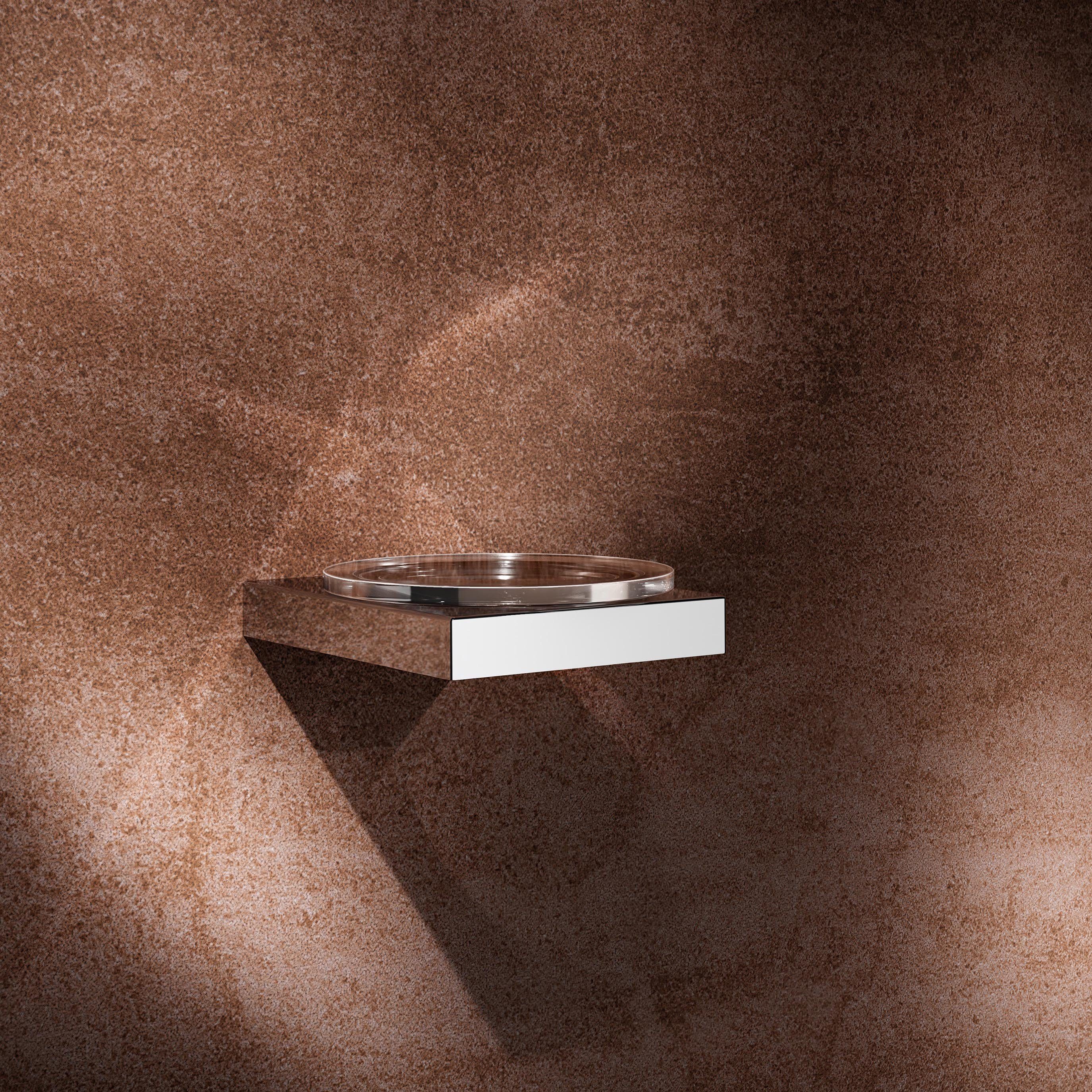 Keuco Seifenschale Edition 90 Square, Breite: 6.50 cm, aus Metall chrom glänzend, Kristall-Glas klar, Badezimmer, Wandmontage