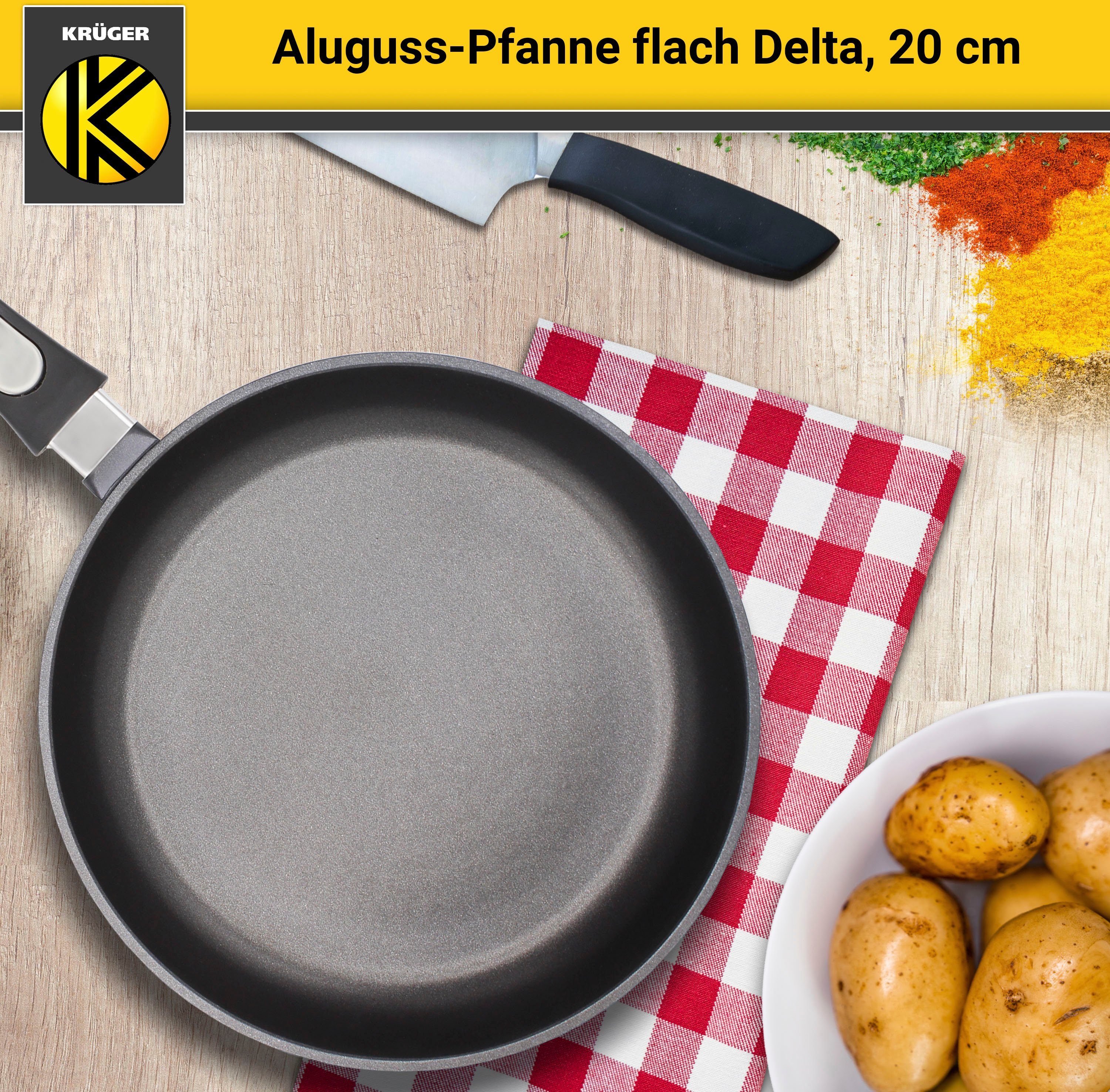 Krüger Bratpfanne Aluguss Pfanne flach DELTA, Aluminiumguss (1-tlg), für Induktions-Kochfelder geeignet