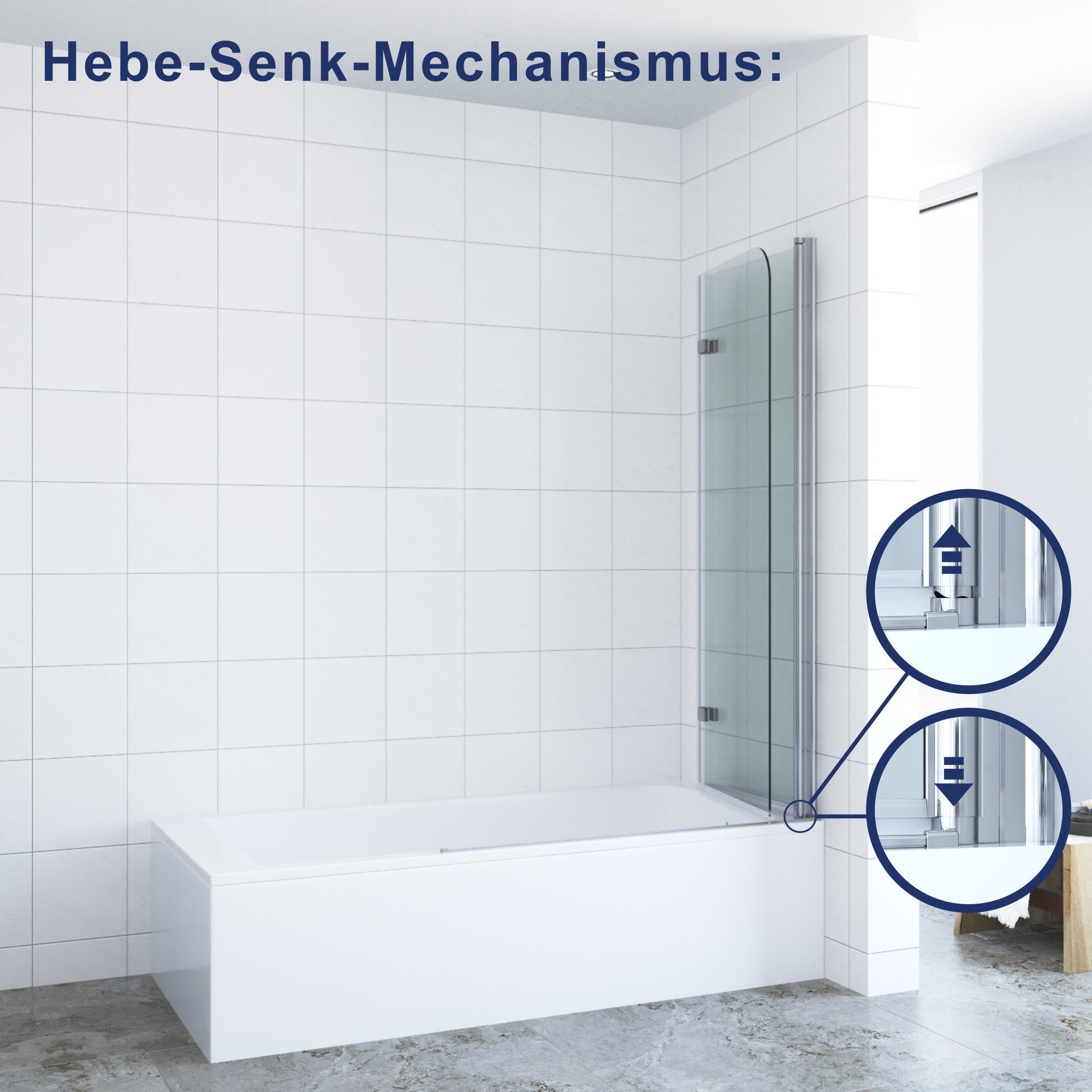 AQUABATOS Badewannenaufsatz Badewannenaufsatz faltbar Glas Badewannenfaltwand Duschabtrennung, Einscheiben-Sicherheitsglas (ESG) 5mm