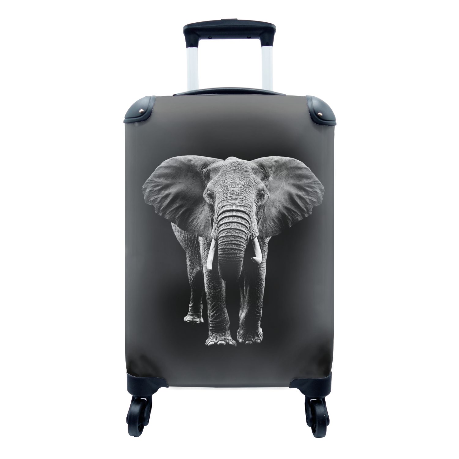 Elefant für vor Handgepäck Trolley, großen Hintergrund Reisekoffer schwarz Reisetasche MuchoWow Ferien, und rollen, mit Rollen, schwarzem Ohren Handgepäckkoffer mit weiß, - 4