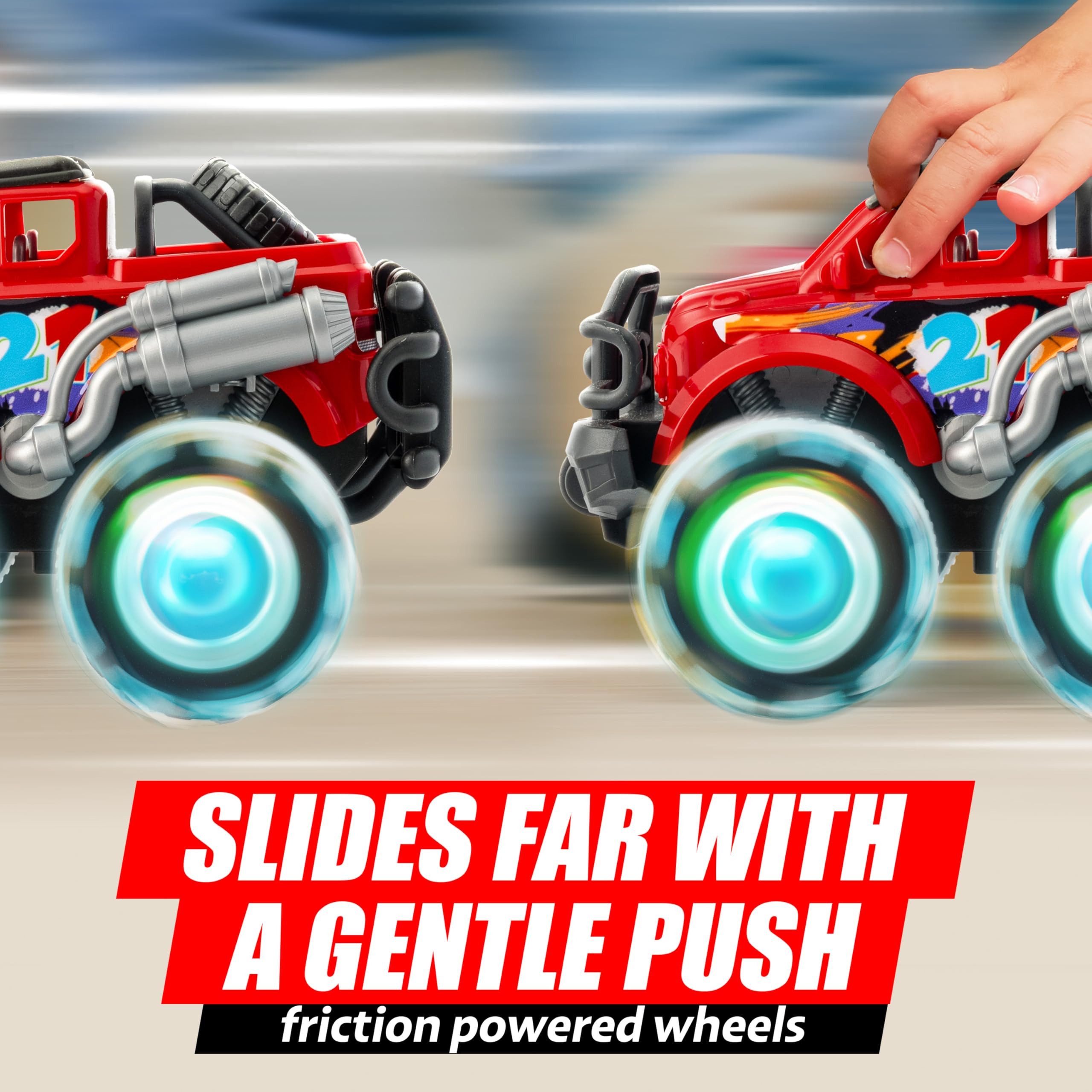 Vroomix Spielzeug-Monstertruck Vroomix 3er-Pack Monster Truck mit LED-Leuchträdern für Kinder, (3-tlg)