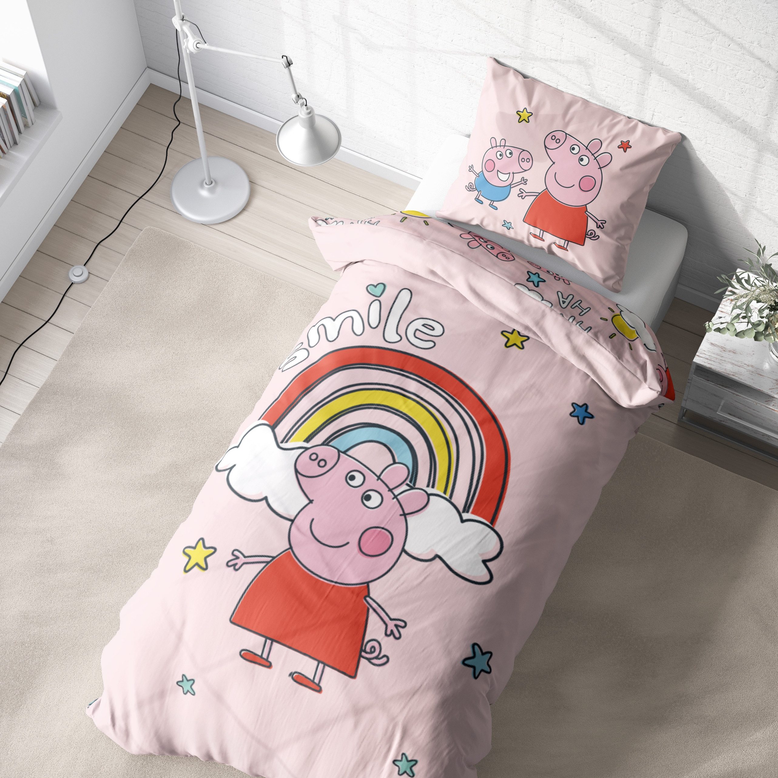 MTOnlinehandel Kinderbettwäsche Peppa Smile, 135x200 + 80x80 cm, Geschenkid günstig online kaufen