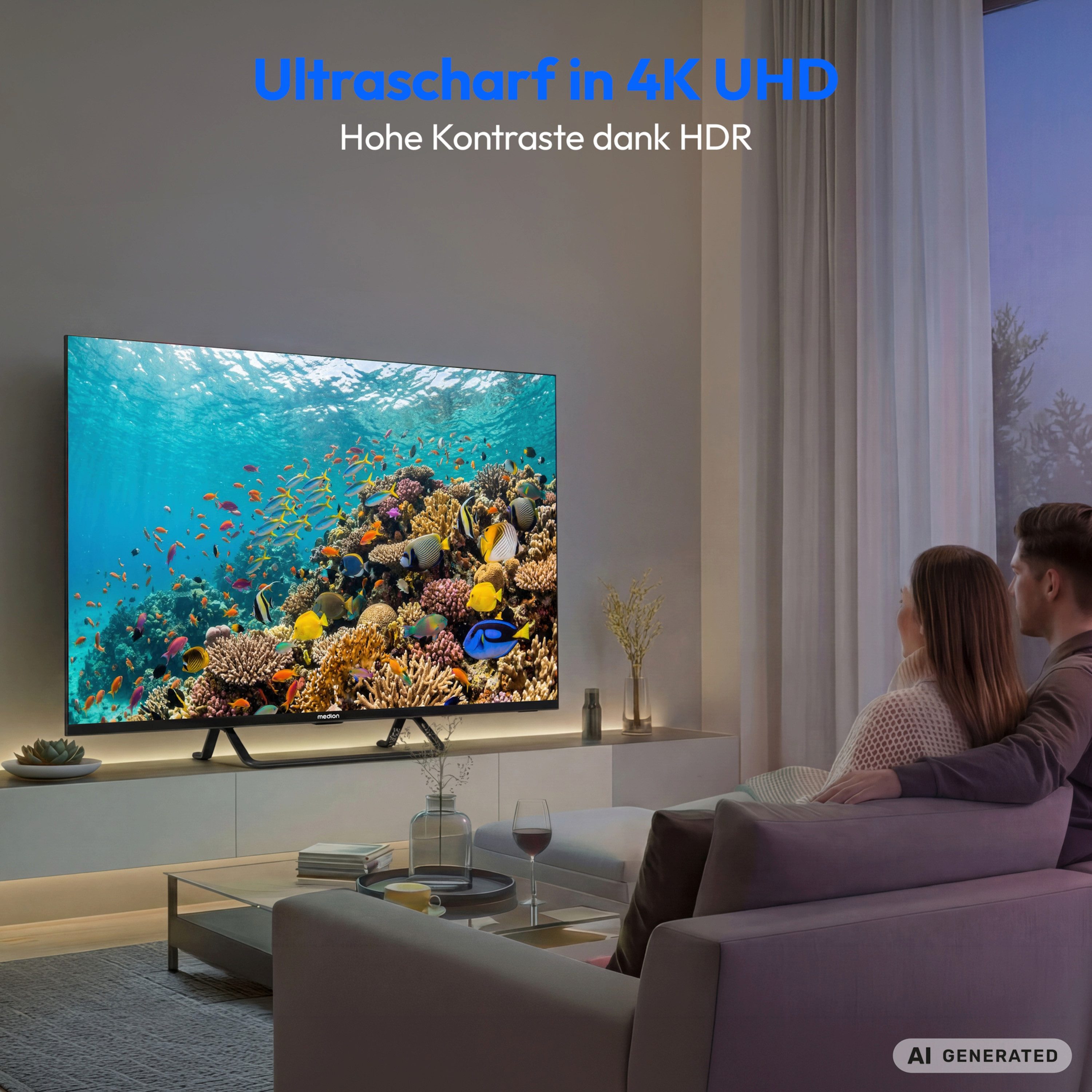 MEDION LIFE MD 865701 QLED Google TV™ (2026), 163,9 cm (65'') Ultra HD Display, HDR (High Dynamic Range), Dolby Vision®, MEMC, Bluetooth®, PVR ready, Netflix, Prime Video, Disney+, App Store schwarz