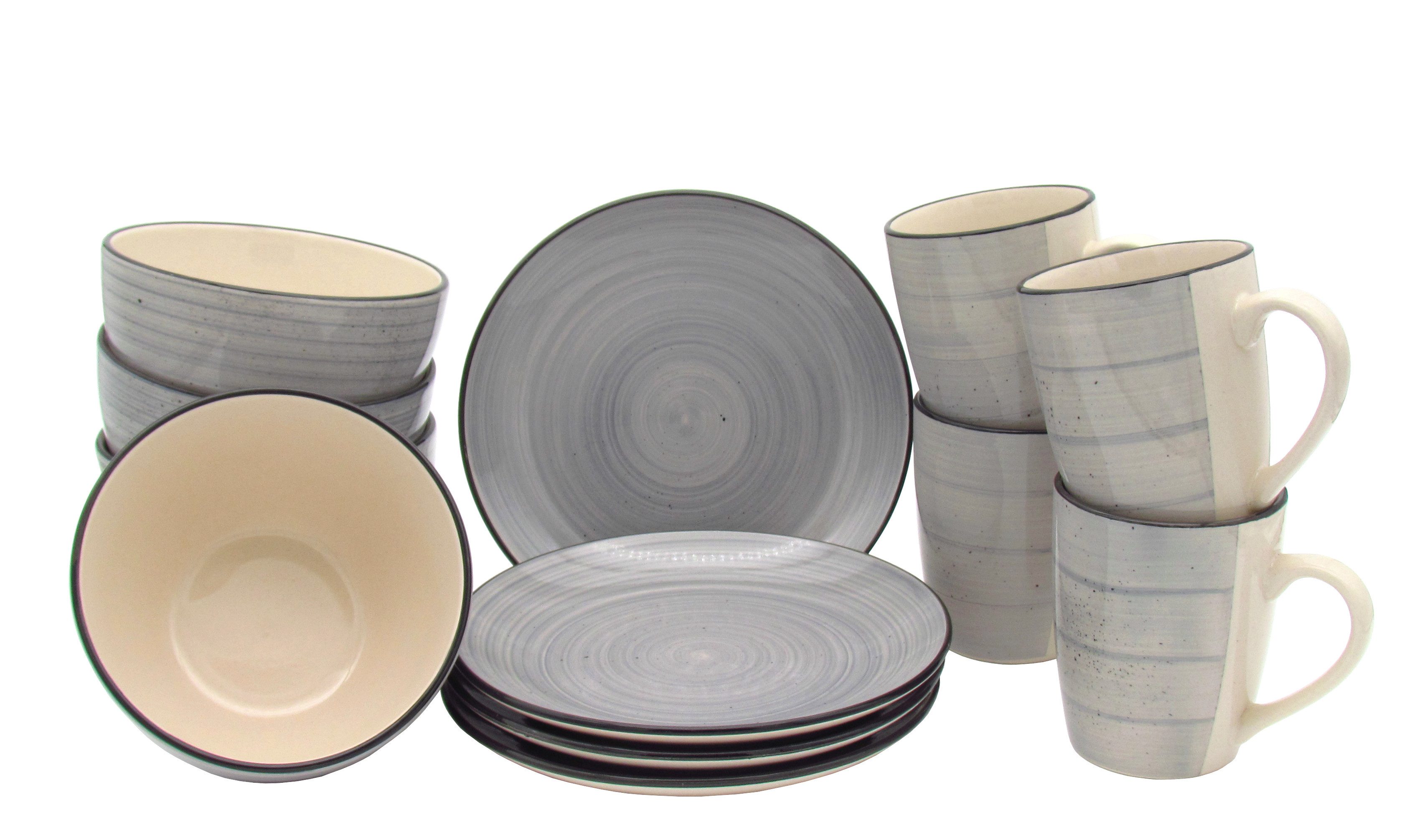 steinwohn Frühstücks-Geschirrset Keramik Frühstücks-Service 12-/18-teilig für 4 oder 6 Personen (12-tlg), Vintage Look, Spülmaschinen- & Mikrowellengeeignet