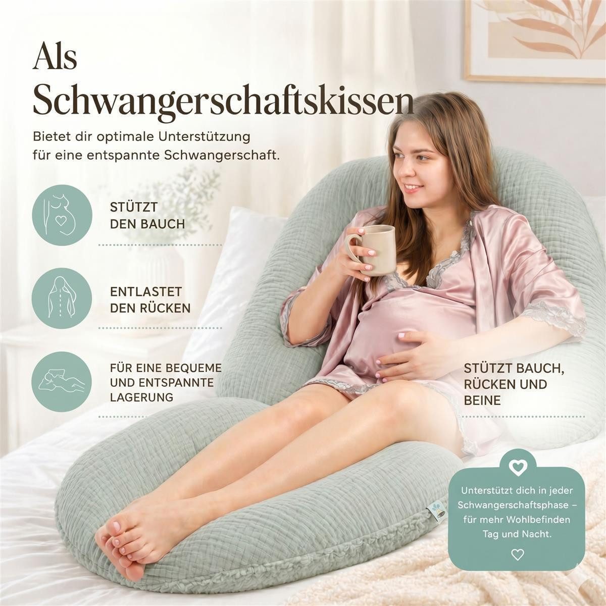 SEI Design Stillkissen Musselin GOTS & Teddyplüsch, Faserbällchen, IGR, Natur, 190x35, Schwangerschaftskissen mit Bezug, 1-tlg., Schwangerschaftskissen mit Bezu – Bild 3 von 5