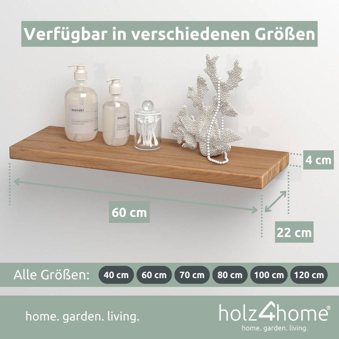 holz4home Deko-Wandregal cm 60 ohne Wandregal holz4home Baumkante Natur geölt