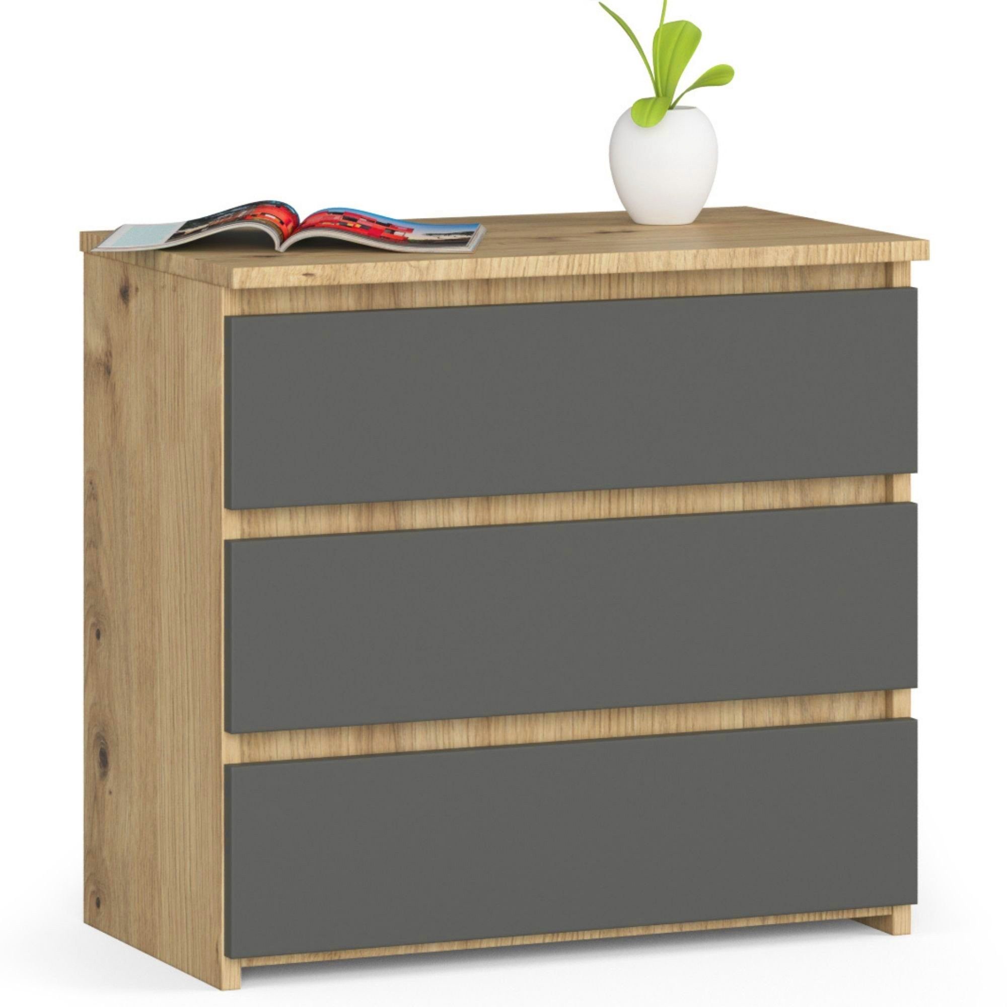 Kommode mit 3 Schubladen 60 cm breit Holz Schrank