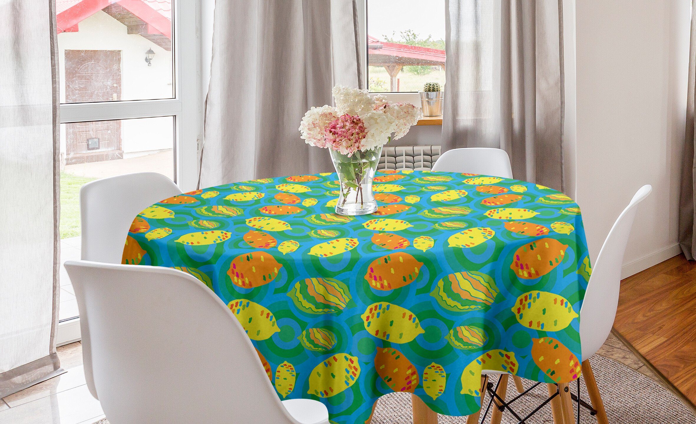 Abakuhaus Tischdecke Kreis Tischdecke Abdeckung für Esszimmer Küche Dekoration, Zitronen Funky Farbe Citrus Cartoon