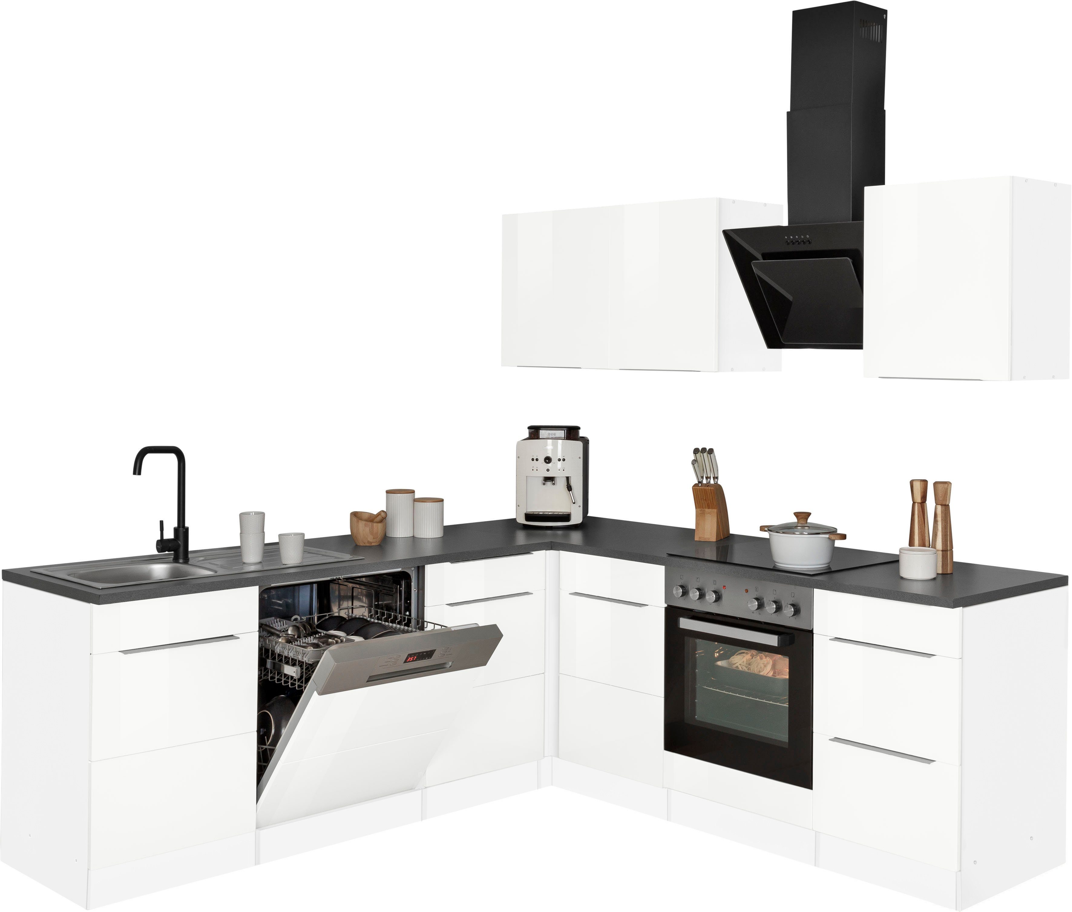 KOCHSTATION Winkelküche KS-Brindisi, Stellbreite 220/220 cm, wahlweise mit E-Geräten, mit MDF-Fronten