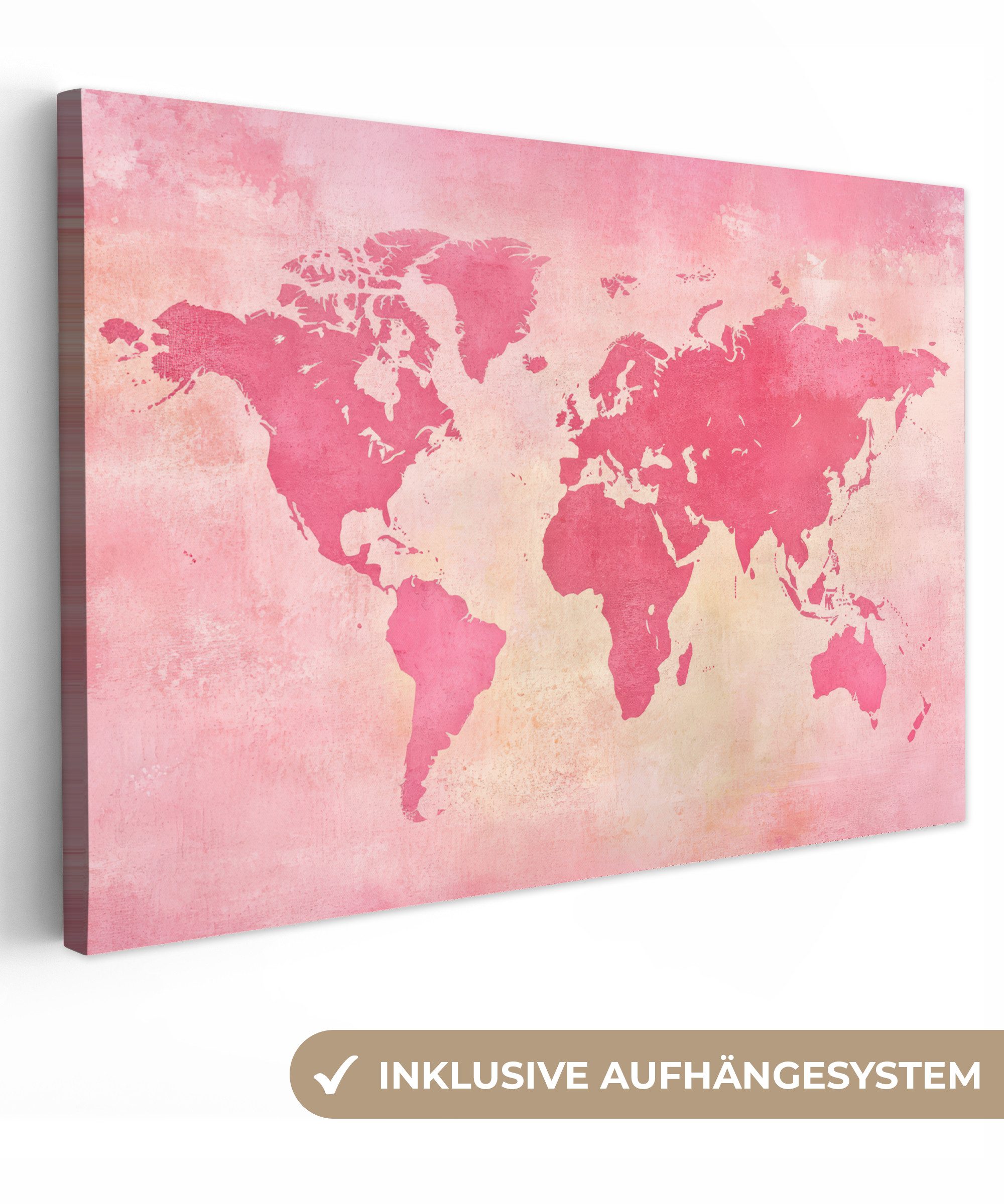 OneMillionCanvasses® Leinwandbild Weltkarte - Rosa - Unscharf, Fotodruck (1 günstig online kaufen