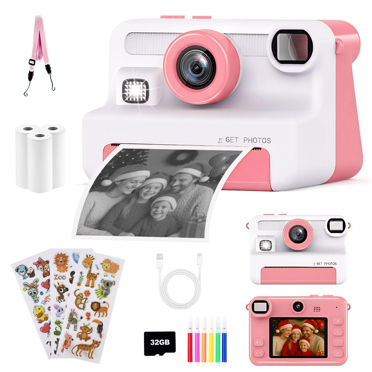 FOSMET Kinderkamera Sofortbildkamera,1080P 2,4" Display Digitalkamera Kinde günstig online kaufen