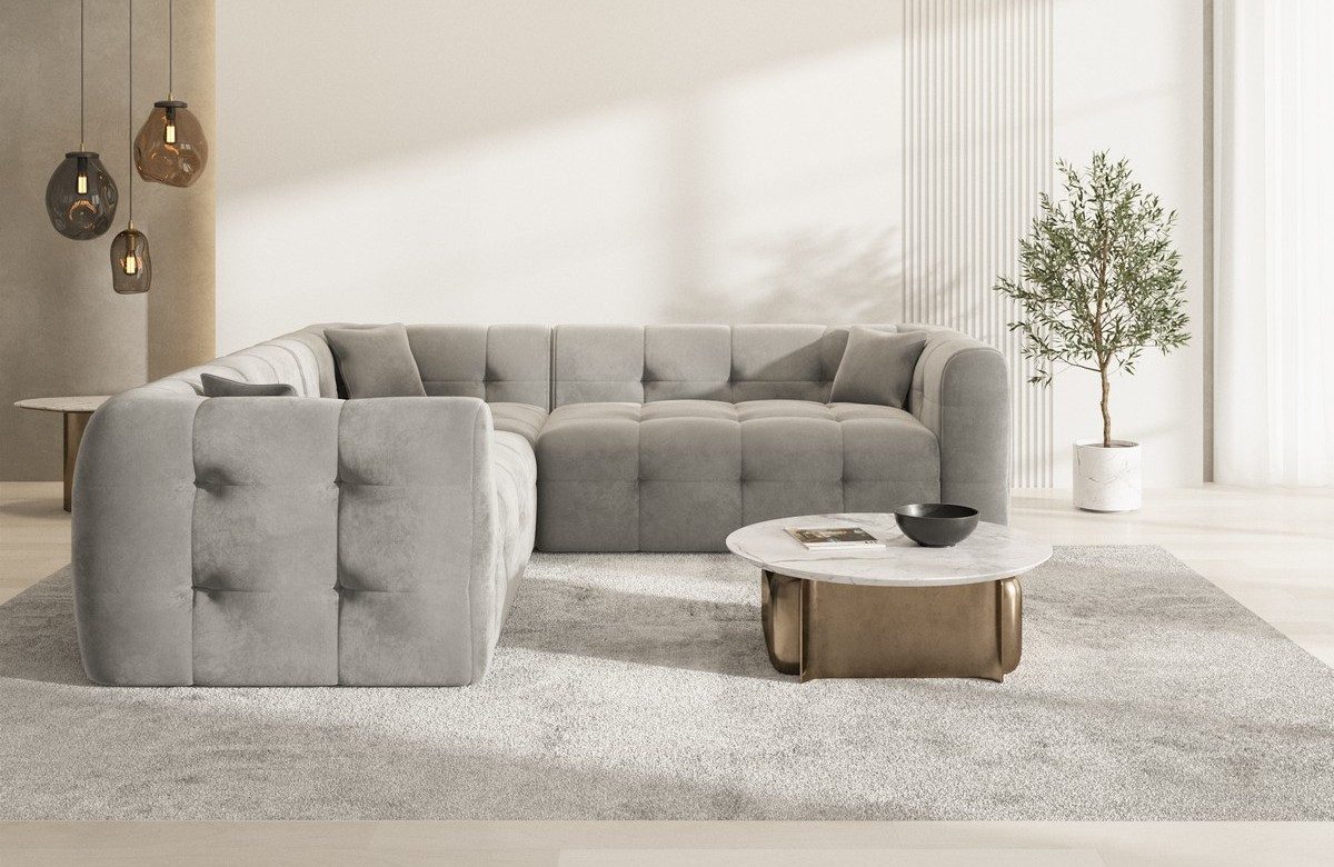 Sofa Dreams Ecksofa Sofa Polsterstoff Eckcouch Samt Lounge Couch Sevilla L Form, Chesterfield Design
