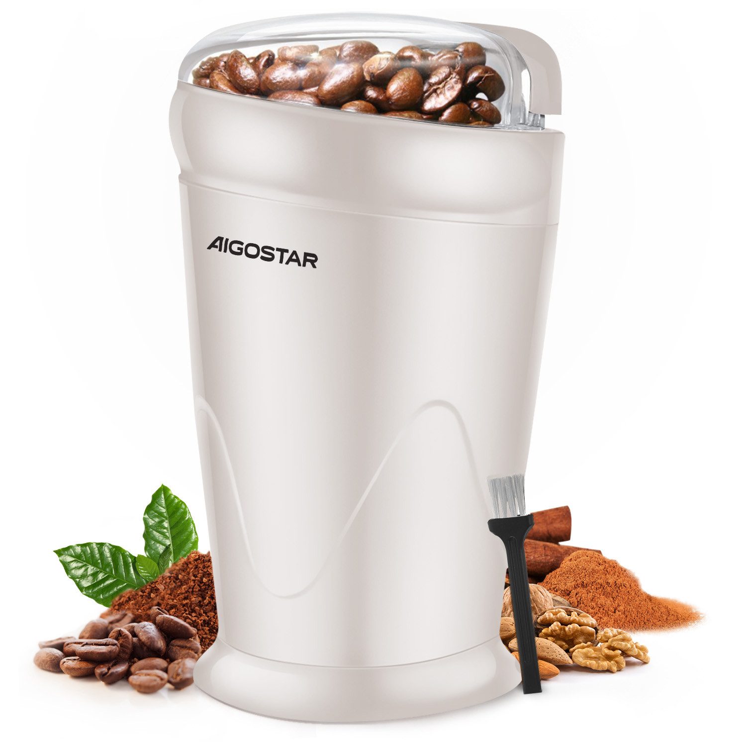 Aigostar Kaffeemühle Elektrisch Gewürzmühle Kaffee Mühle, Elektrische Propellermühlen, 200 W, Edelstahl Schlagmesser, 60,00 g Bohnenbehälter, Versions-Upgrades, 150 W & 200 W nach dem Zufallsprinzip ausgeliefert