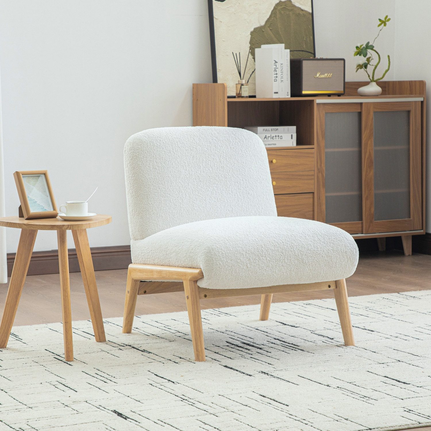 ANYSUN Loungesessel Loungesessel für Wohnzimmer, Chenille mit stabiles Holzgestell (Skandinavischer Stoff-Einzelstuhl), für Wohnzimmer, …