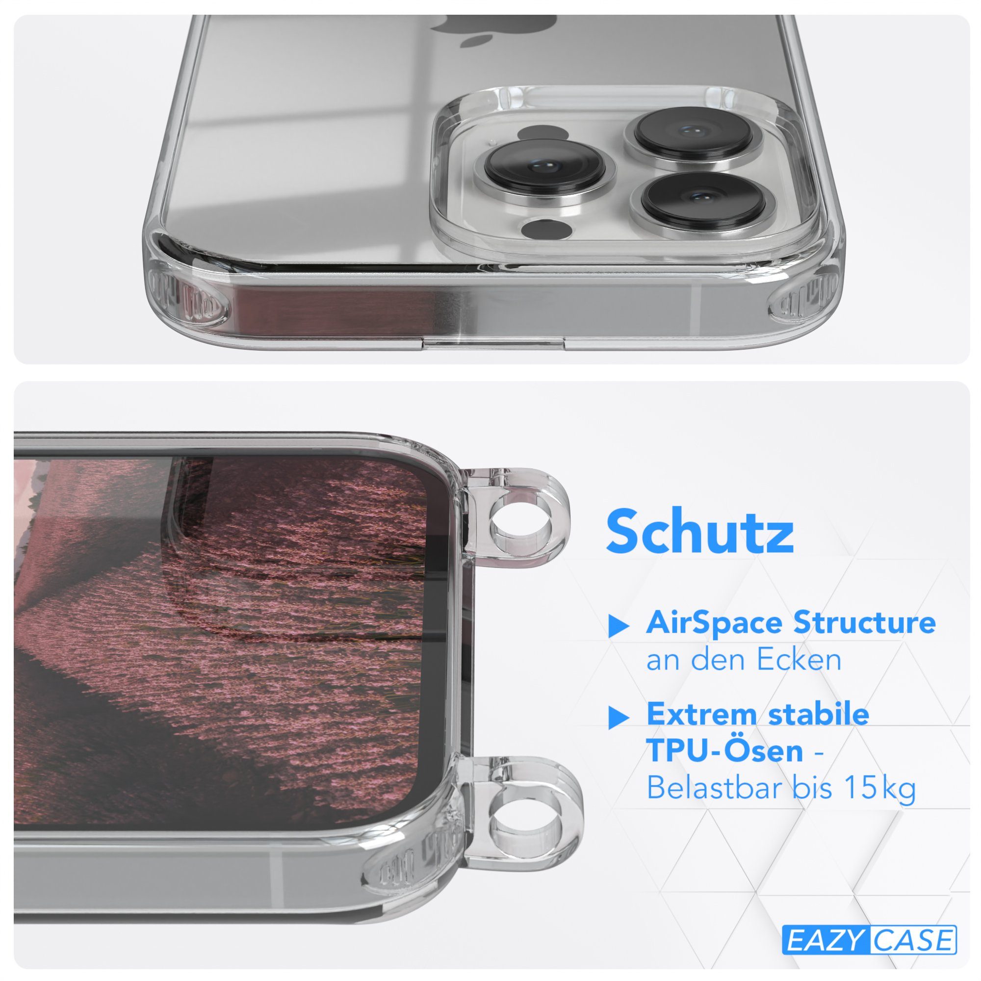 EAZY CASE Handykette Hülle mit Kette für Apple iPhone 13 Pro 6,1 Zoll, Ketten Hülle Schultergurt Schutzhülle Tasche mit Band Altrosa Unifarbe