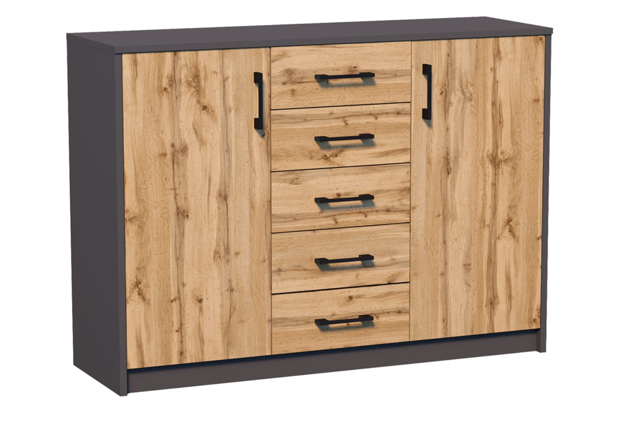 Kommode mit 5 Schubladen und 2 Türen in matter Ausführung, Kommode 110cm breit