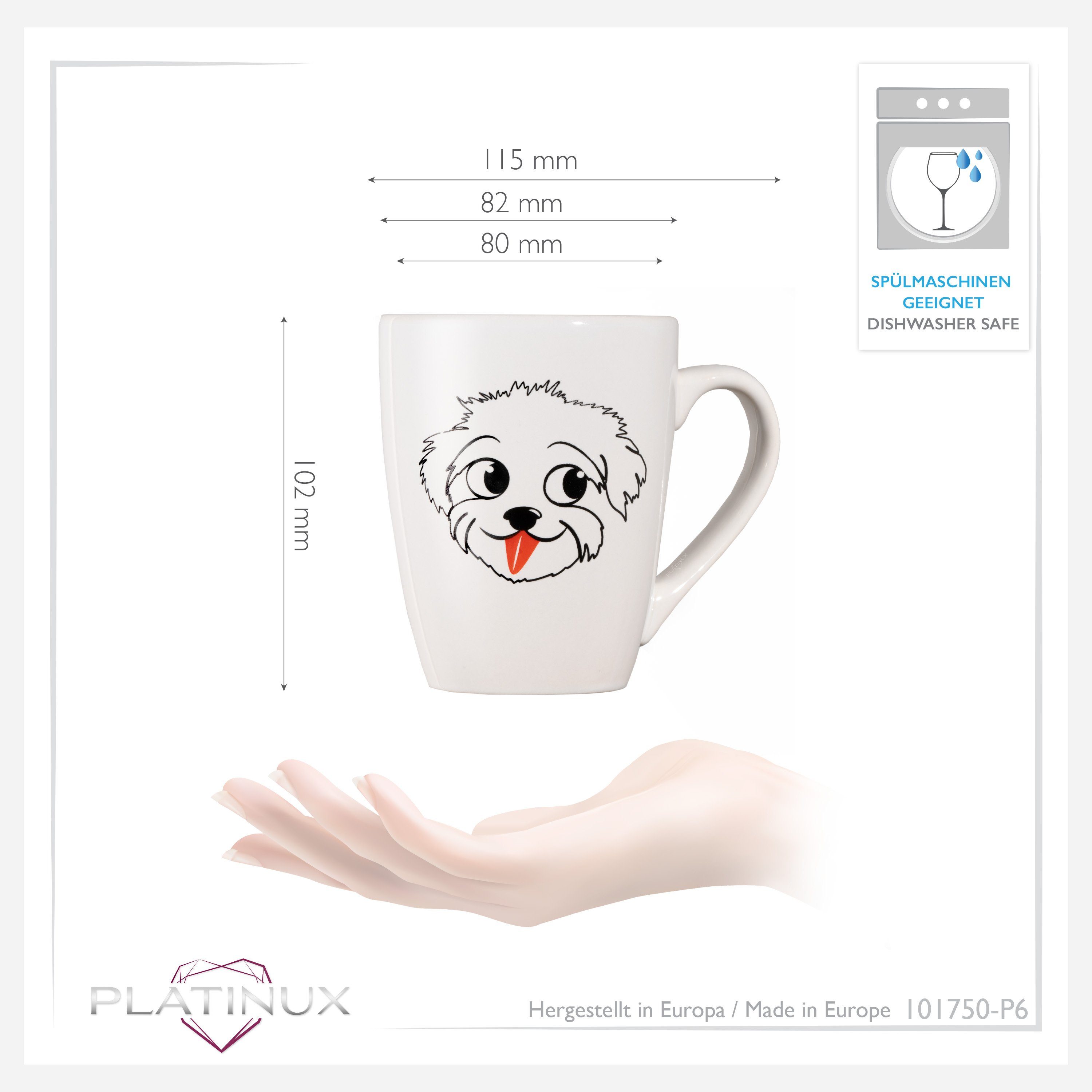 Tasse Keramik, PLATINUX Motiv Hund Teebecher Tasse Hunde Teetasse 250ml Kaffeebecher Kaffeetassen, mit