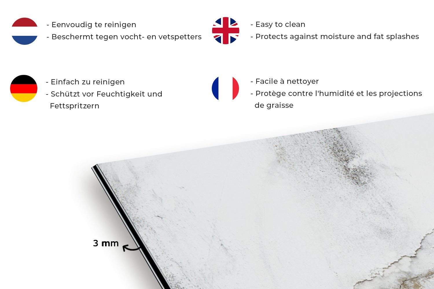 MuchoWow Küchenrückwand Beton - für gegen und - (1-tlg), Wandschutz, Fett Weiß, 60x30 Grau cm, Schmutzflecken Küchen