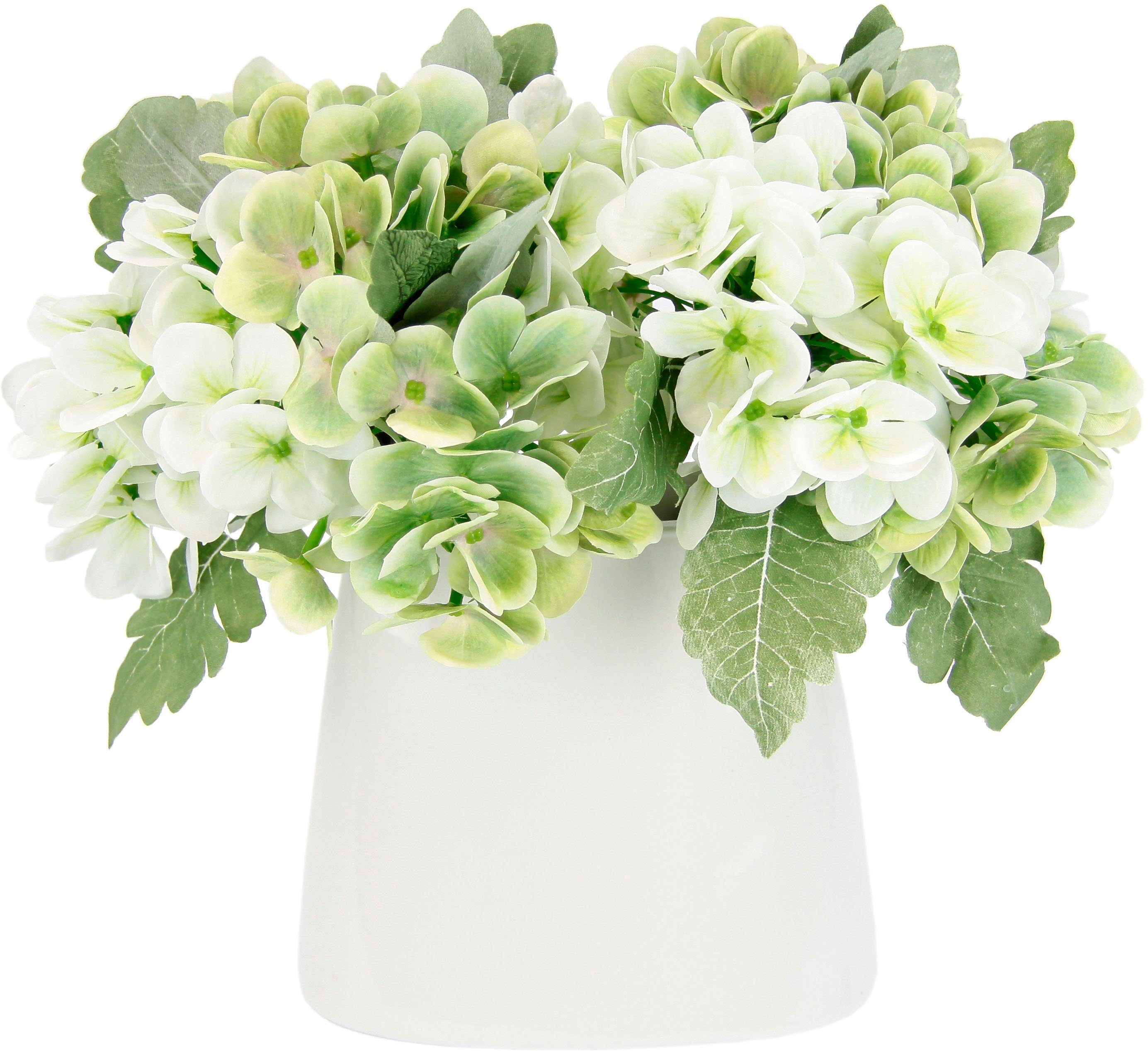 Kunstblume Hortensienbusch, weiß/grün Höhe cm, I.GE.A., 30 Keramikvase In