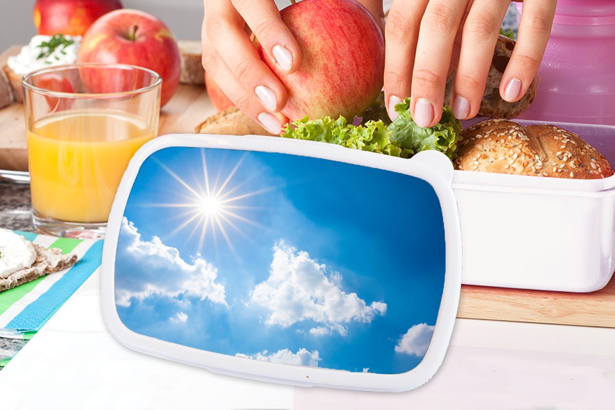 weiß Wolken Brotdose, Sonne MuchoWow Lunchbox für (2-tlg), für - Sommer, und und Brotbox Kunststoff, Kinder Jungs - Erwachsene, Mädchen