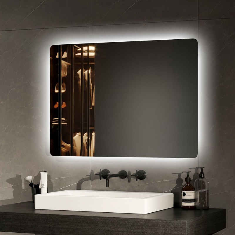 EMKE Badspiegel Badspiegel mit Beleuchtung Badezimmerspiegel Wandspiegel mit LED, Kaltweißes Licht 6500K 70-80cm