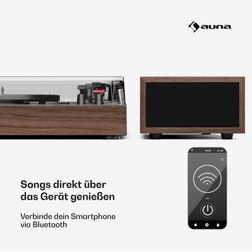 Auna TT-Play 2x10W BT RCA-Out 3 speed dark wood Plattenspieler (Riemenantrieb, Bluetooth, Bluetooth RCA 3 Speed Schallplattenspieler Audio Home)