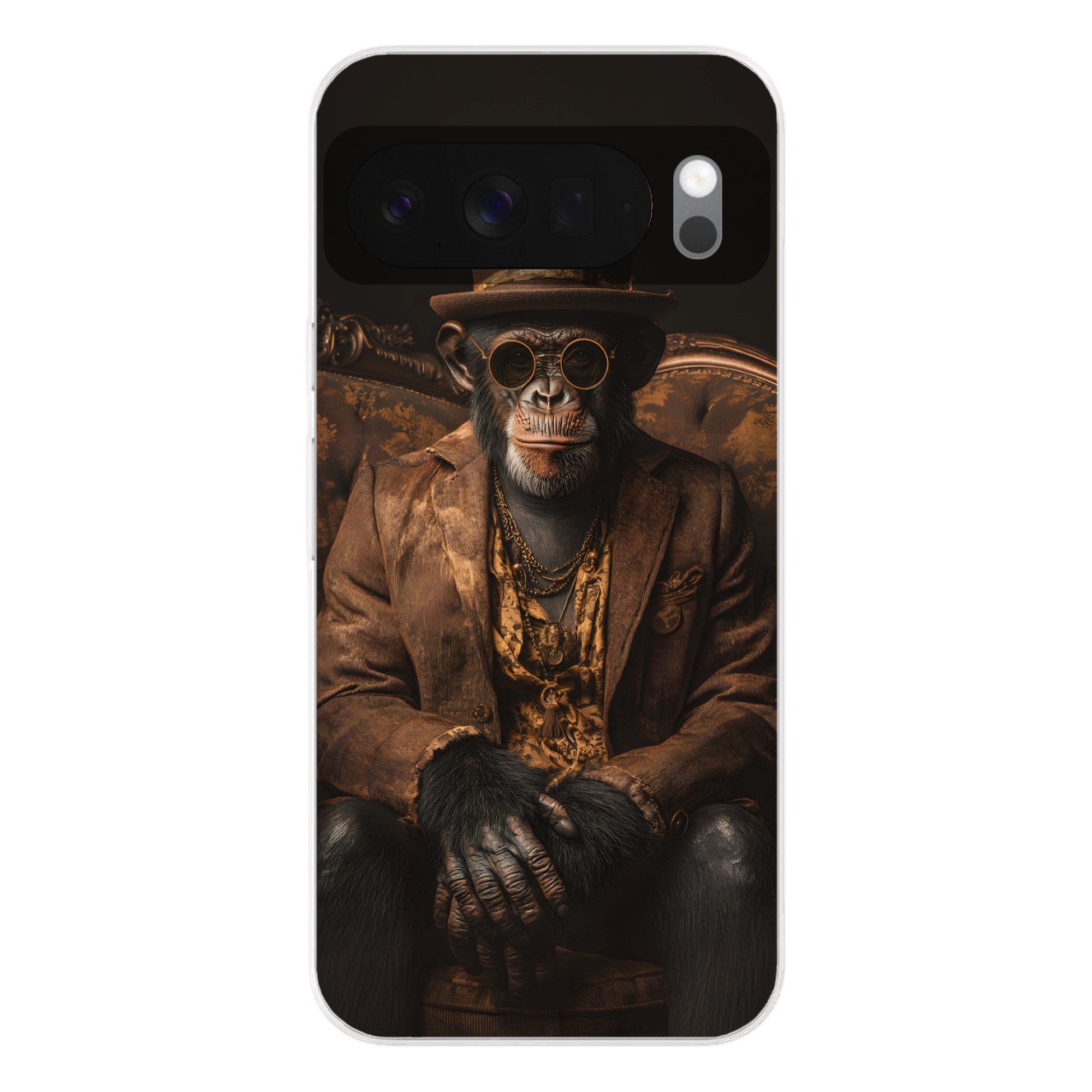 MuchoWow Handyhülle für Google Pixel 10 Schimpanse - Stuhl - Anzug - Braun, Phone Case, Silikon, Schutzhülle Dünn