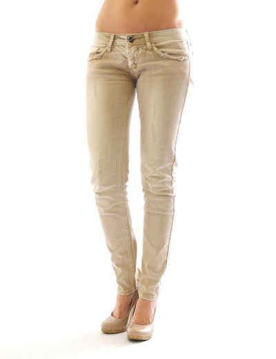 YESET Chinohose Damen Jeans Hose Hüftbund Risse Skinny HÜFT Röre lang beige SJ-853