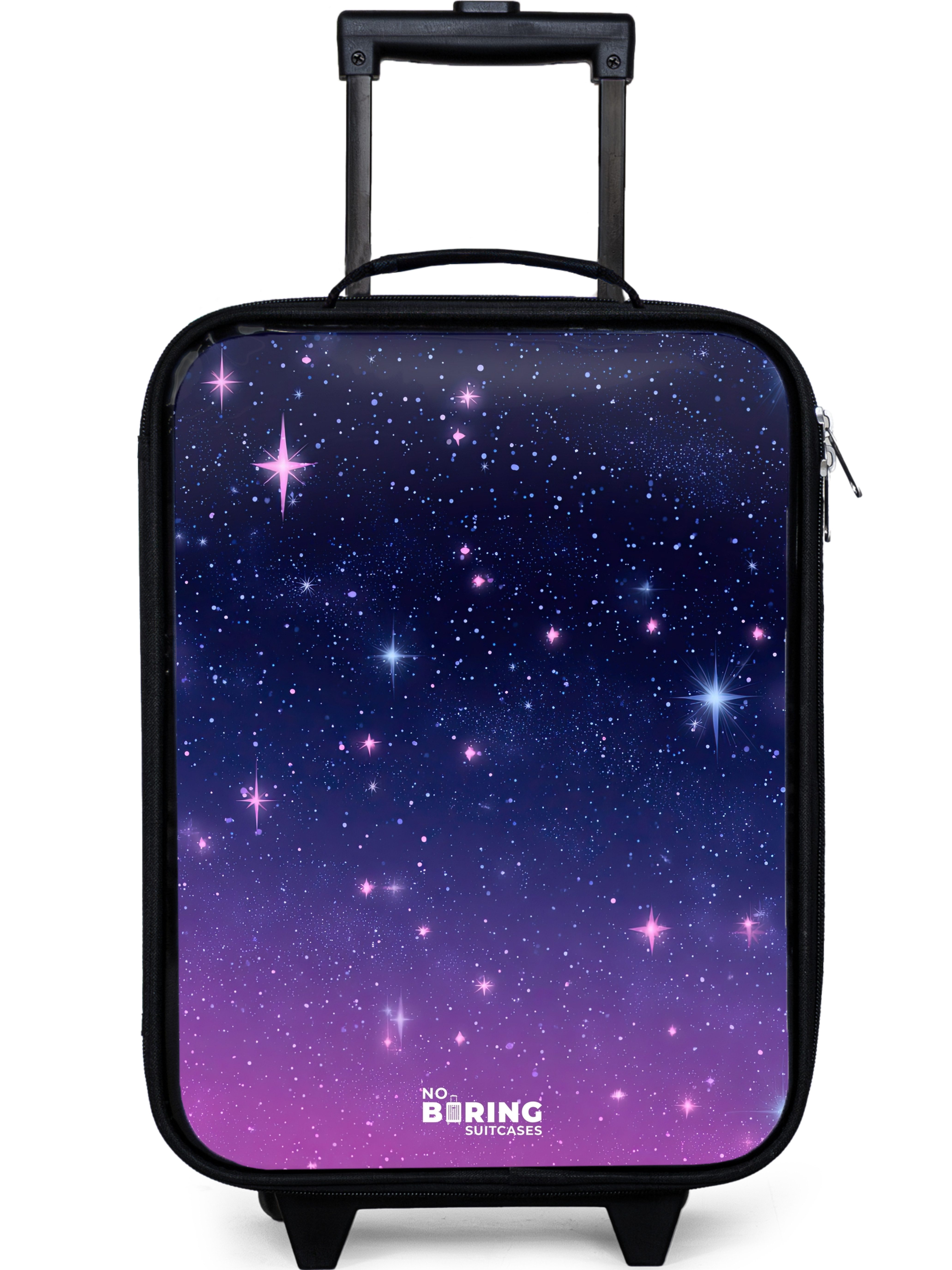 Kinderkoffer mit leuchtende Räder - Sterne - Galaxie - Blau - Rosa