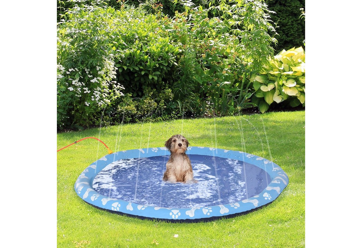 Thumbnail - PawHut Hundepool Haustierbrunnen, (Sprinkler Pad für Hunde, 1-tlg., Hunde-Planschbecken), für Garten, Balkon, Blau