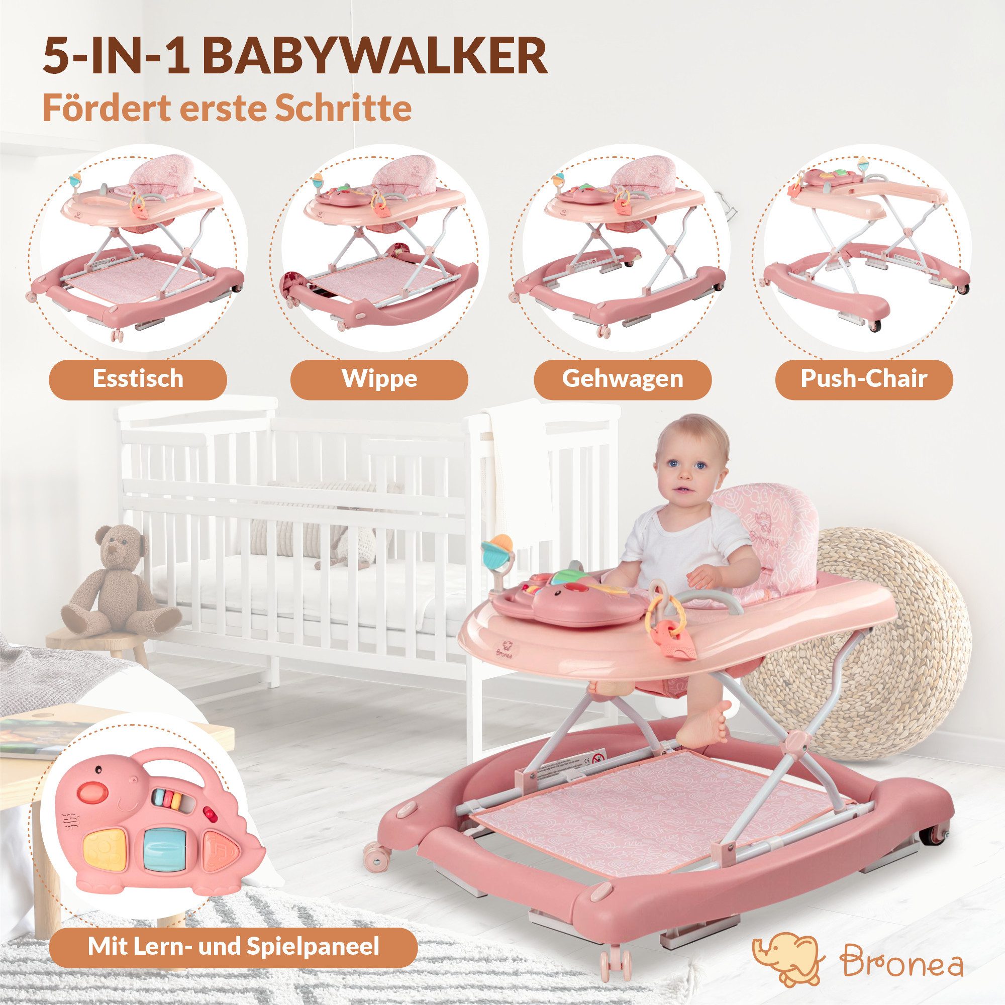 Bronea Lauflernhilfe Happy Life 5-in-1 Babywalker Gehfrei Lauflernwagen Sch günstig online kaufen