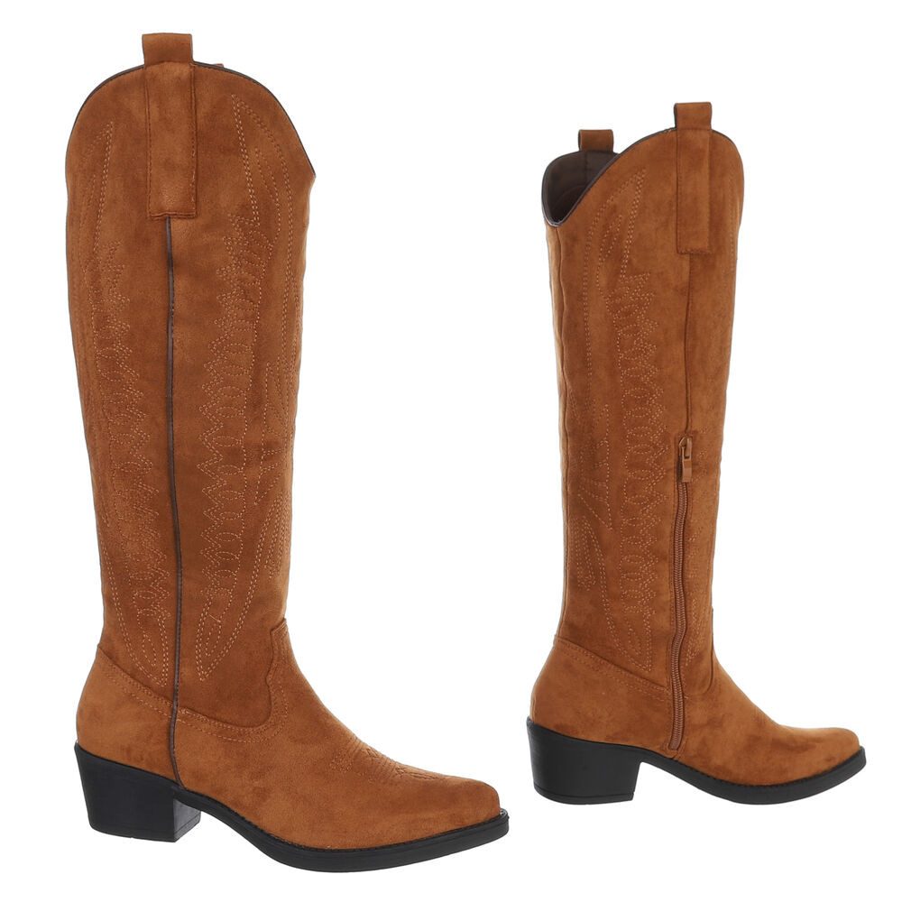 Ital-Design Elegante Damen-Stiefel mit Absatz für Alltag und Freizeit Westernstiefel (65728413) Blockabsatz Stiefel in Camel