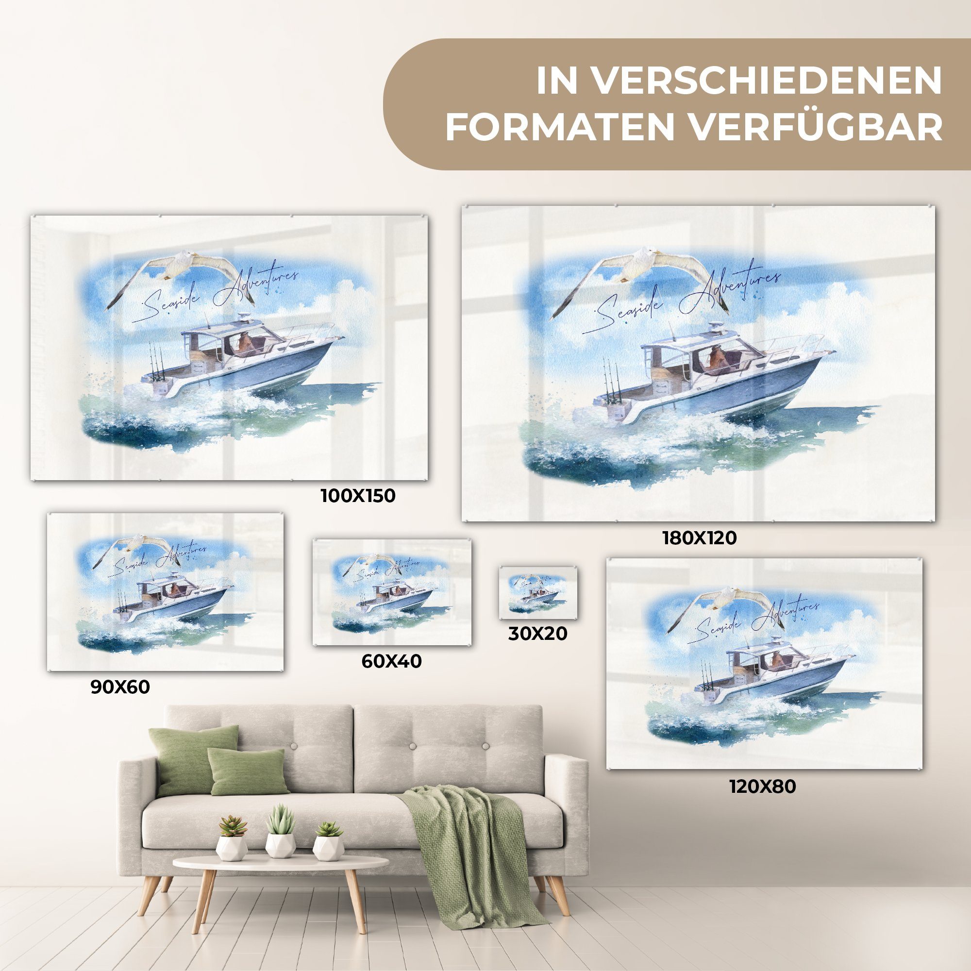 Acrylglasbild (1 Acrylglasbilder & Vogel - Aquarell, Schlafzimmer St), Boot - Wohnzimmer MuchoWow