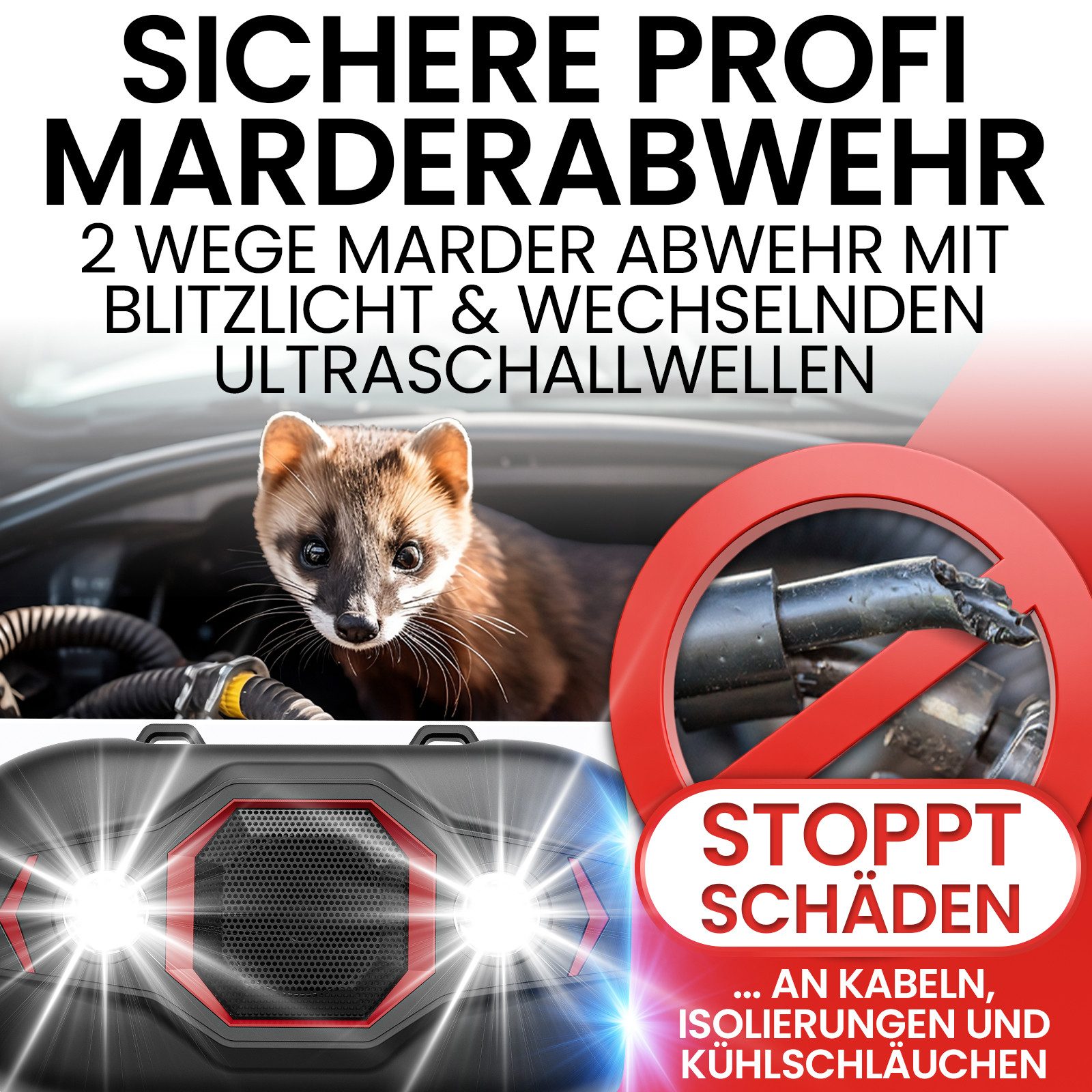 HEIMWERT Ultraschall-Tierabwehr Marderschreck Profi Ultraschall Marderschutz Auto, 1-tlg., Ultraschall Marderschutz für sofortigen Erfolg, 2 Wege Marder Abwehr  – Bild 3 von 5