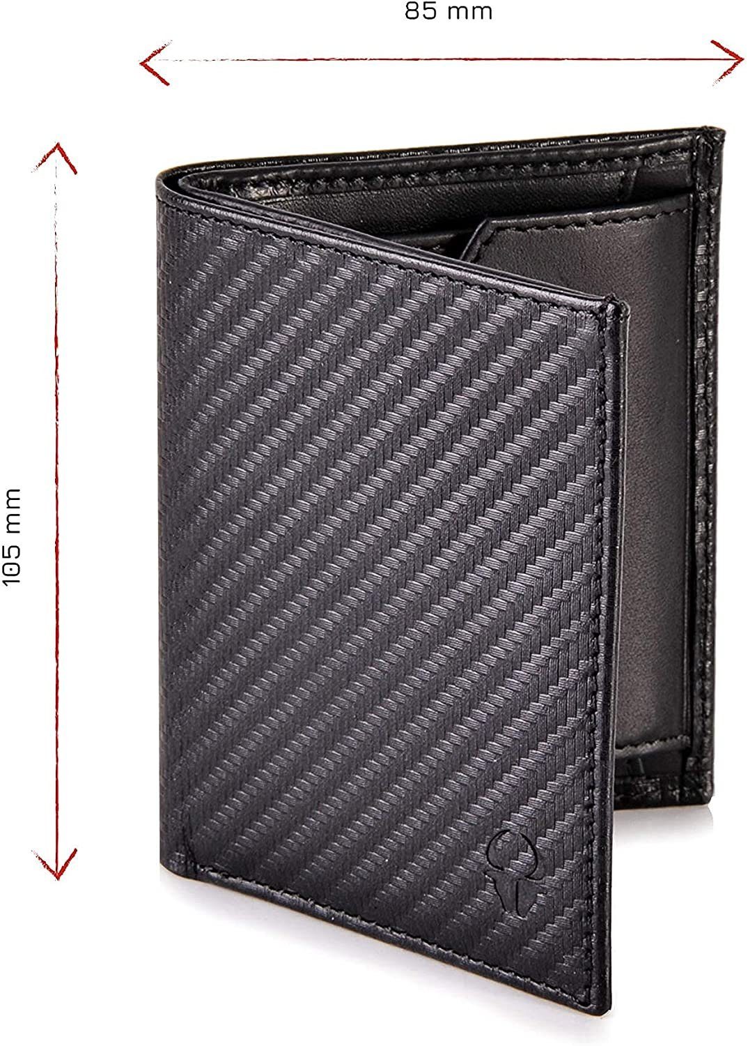 Donbolso Mini Geldbörse Slim Wallet Mit 6 Mnzfachvintage RFID Echtleder Geldbeutel Kartenfächer, Schutz Schwarz Vintage