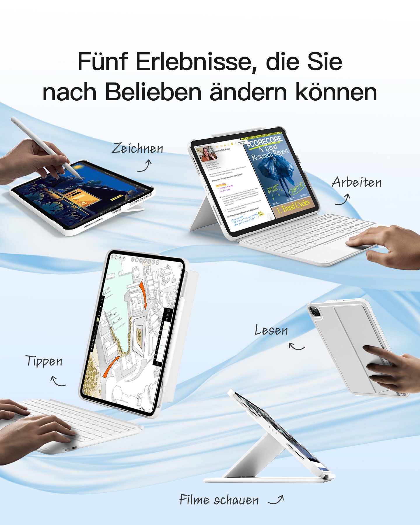 Inateck für iPad 11 Gen A16, 11 Zoll iPad Air M3 7/6/5/4, iPad 10, iPad Pro iPad-Tastatur (Ultraleichte, Abnehmbare Tastatur mit Touchpad, Tragbar)