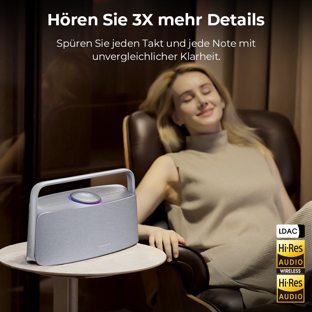Tronsmart Fiitune X30 Tragbarer Bluetooth-Lautsprecher 80 W mit APP Home Speaker (A2DP/AVRCP, 80 W, Hi-Res-Audio mit LDAC-Audiocodec)